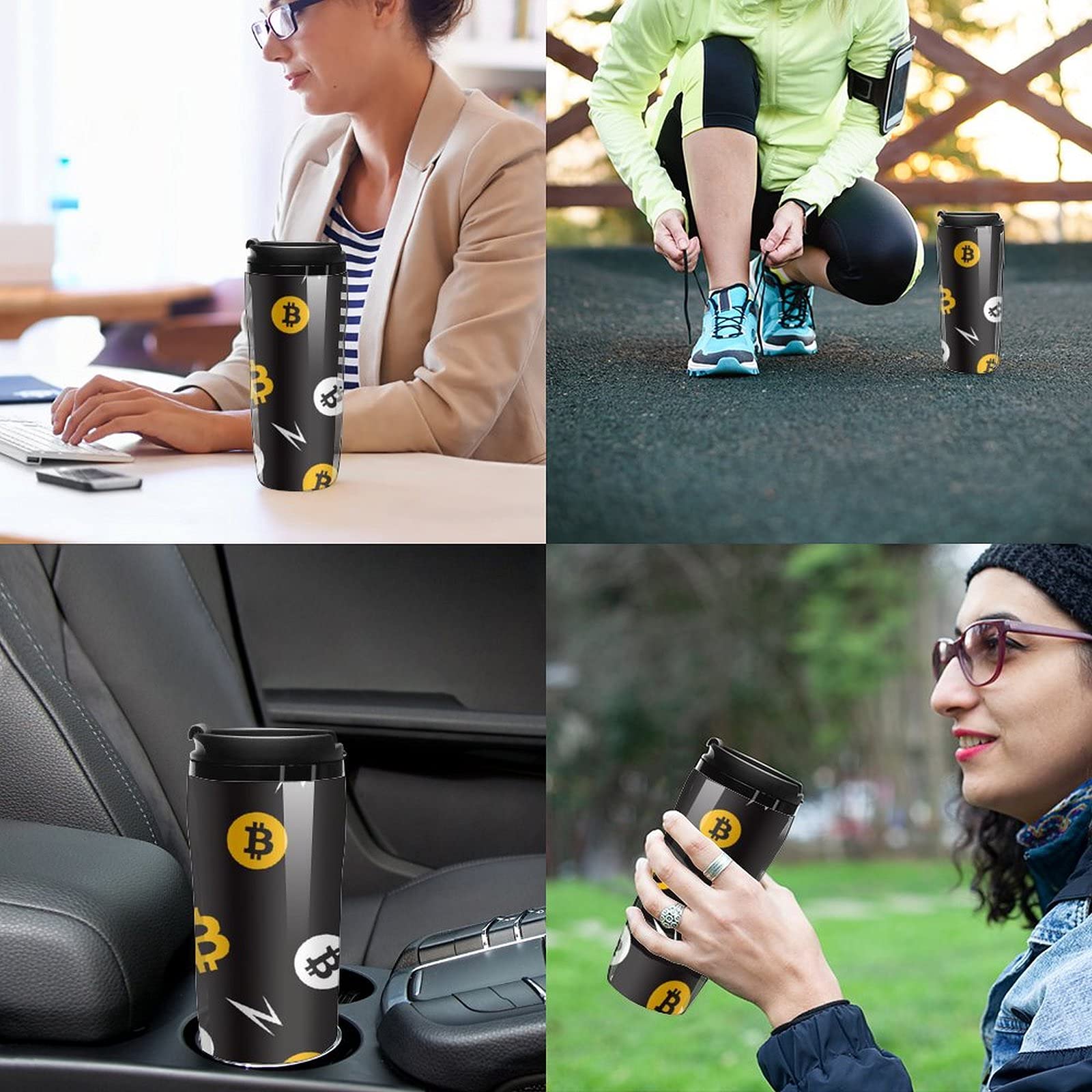 Amazon | ビットコイン パターン トラベル タンブラー コーヒー マグ プラスチック 蓋付き 二重壁 断熱 デザイン パターン プリント  カップ | タンブラーグラス 通販