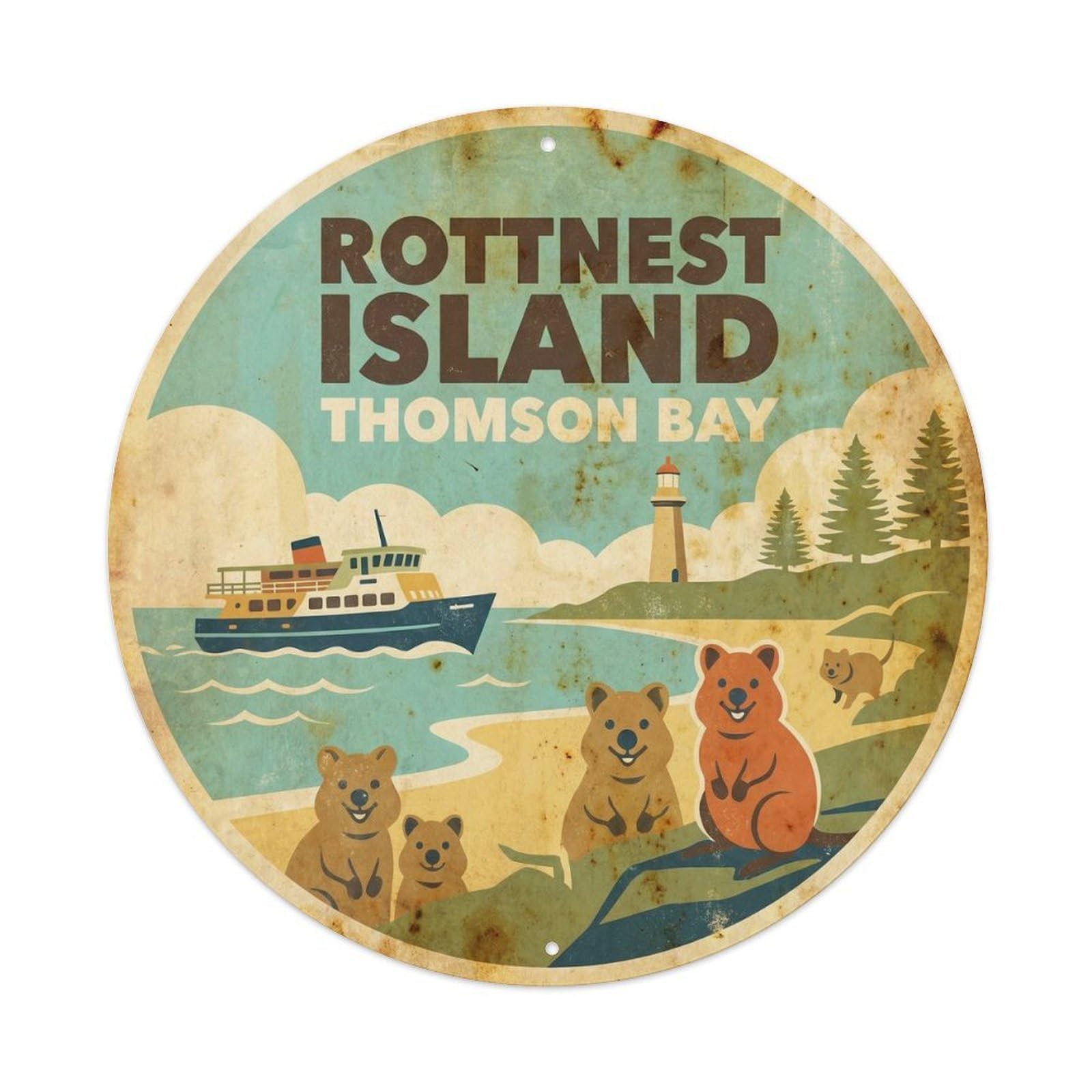 Rottnest Island Thomson Bay Ocean Coast Retro Ink Metal Tin Sign