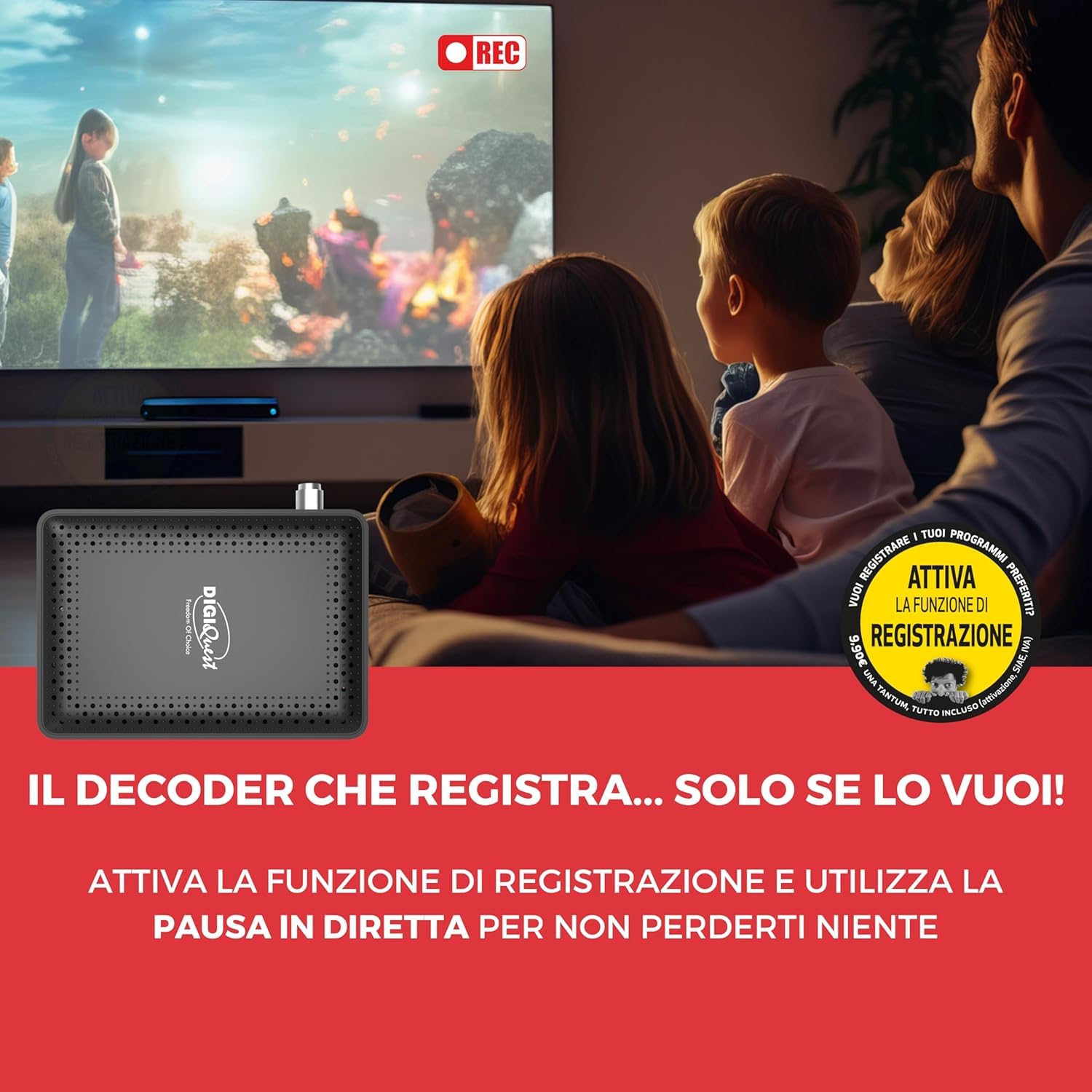 ANFEL Decoder tivùsat RetroTV MICROSAT, DVB-S2 HEVC H265 |AUTOINSTALLANTE | Telecomando 2in1 | SIMcard Tivùsat inclusa | Funzione di registrazione attivabile | Dispositivo abilitato ai canali DAZN