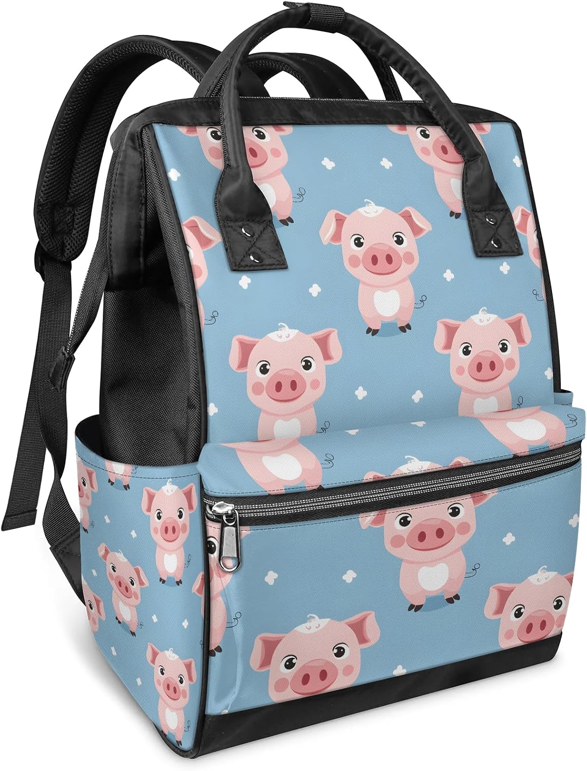 Honeybaby Mommy Bag Backpack & Tote Cute Pig 19L Nappy Bag with Adjustable Straps, Easy Access Side-Zip, Handheld & Shoulder Carry, Perfect Shower Gift for New Parents