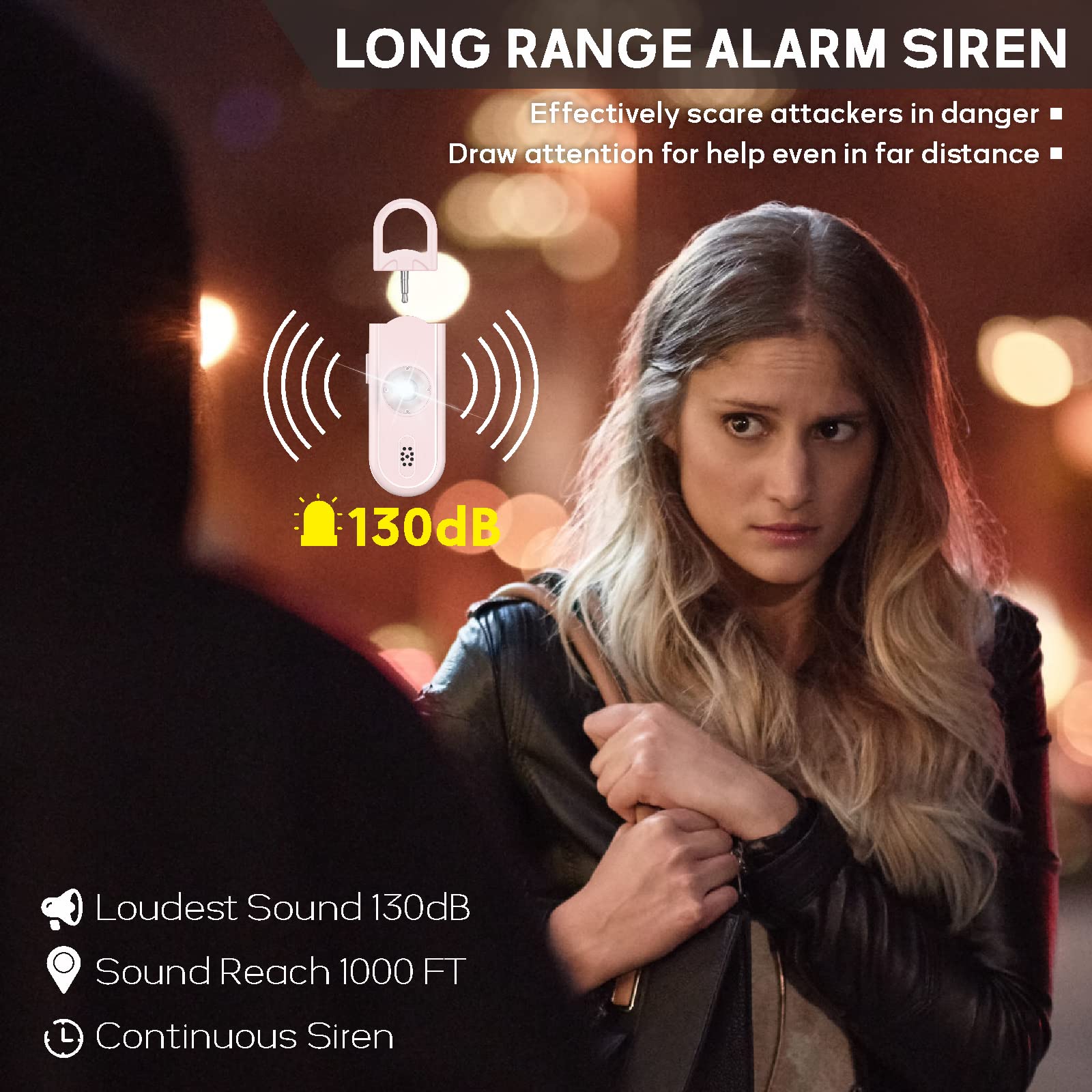 2 llaveros de alarma de seguridad personal para mujeres, alarma de sonido segura para mujeres, sirena de defensa fuerte con luz estroboscópica LED, llavero de seguridad personal