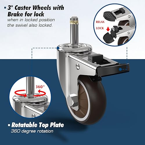 Miniatura 8 de Paquete de 4 ruedas giratorias de 3 pulgadas con equilibradores insertados para soporte de plancha Blackstone para plancha de mesa de 2217 pulgadas,