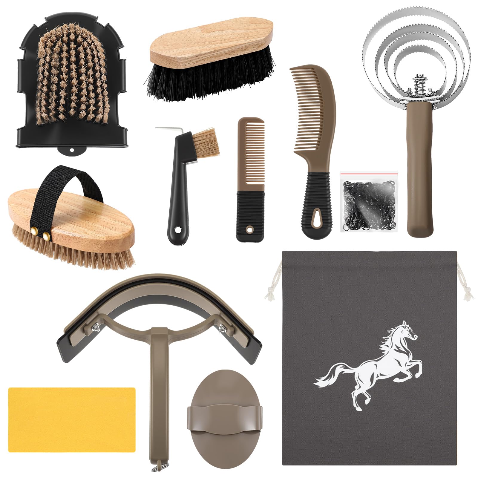 Abbylike 12 Pieces Horse Grooming Kit Racing Festival Tack Room Supplies Horse Brush Sets Equine Care Cleaning Kit Shedding Grooming Massaging Tools(