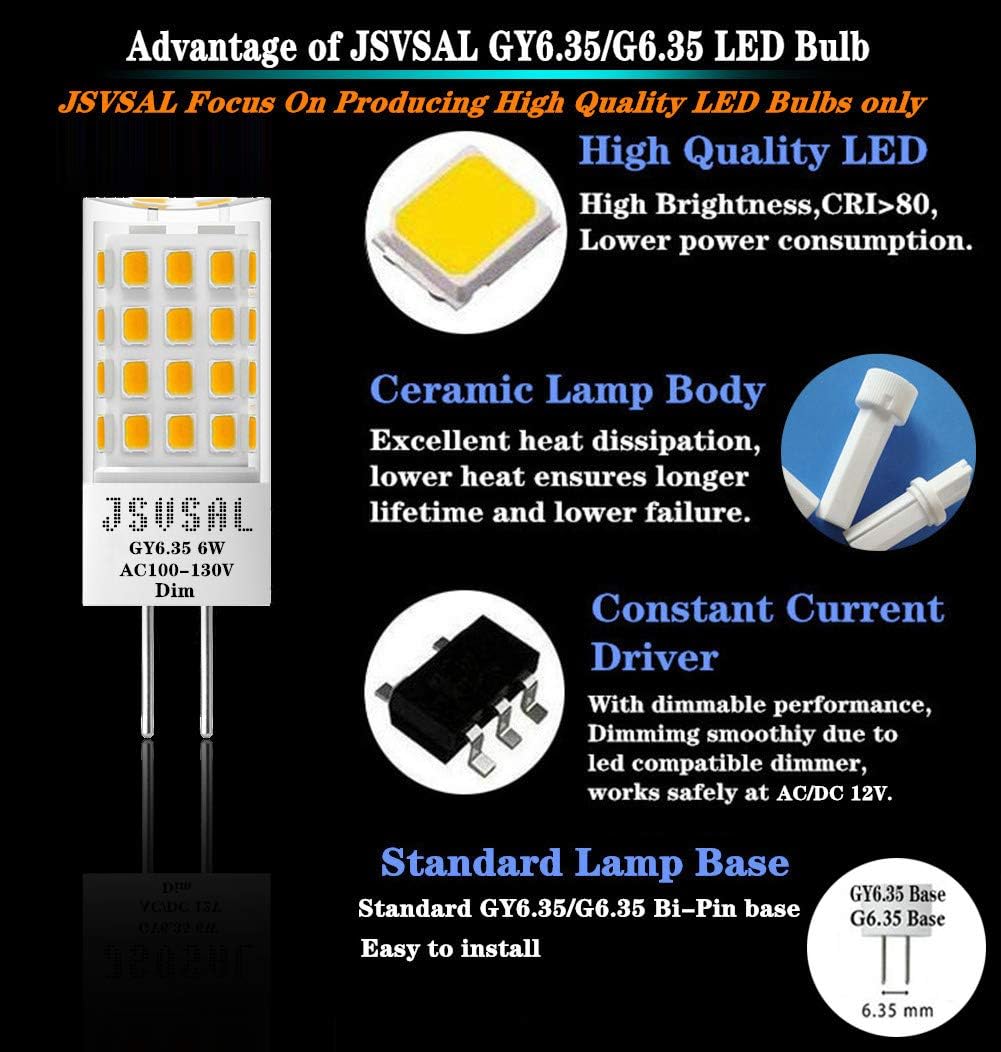 GY6.35 LED Bulb Dimmable, T4 JC Type GY6.35/G6.35 Bi-pin Base,AC 120V Natural White 4000K,6W Equivalent to 50-65W G6.35/GY6.35 Halogen/Xenon/Incandescent Replacement Bulb,4 Pack