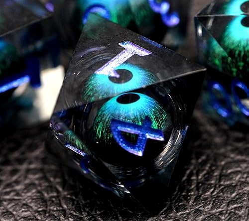 Miniatura 5 de DND - Juego de dados Dungeons and Dragons, 7 piezas con núcleo líquido, dados de resina de borde afilado D&D Dungeons and Dragons con caja de