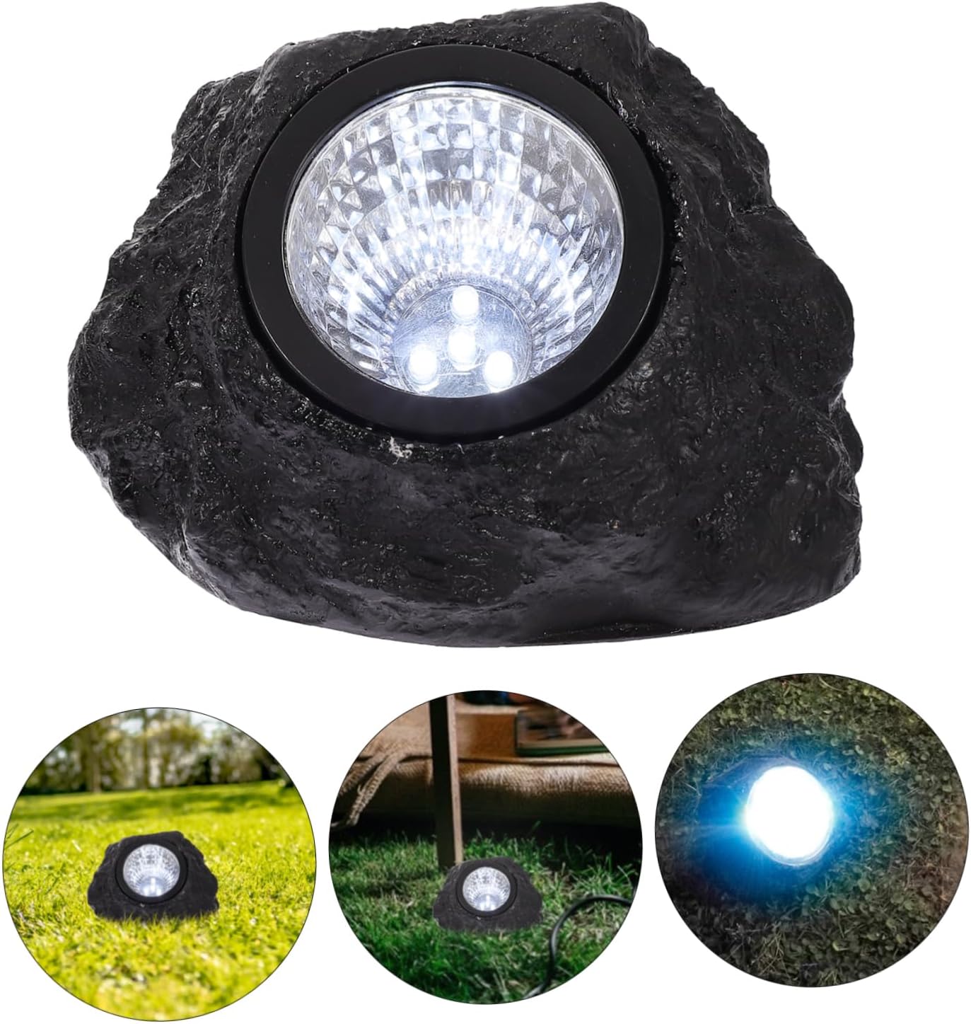 POPETPOP 2 Pcs Solar Powered Lawn Lamp Waterproof Stone Spotlight Outdoor Garden Pathway and Landscape Lighting