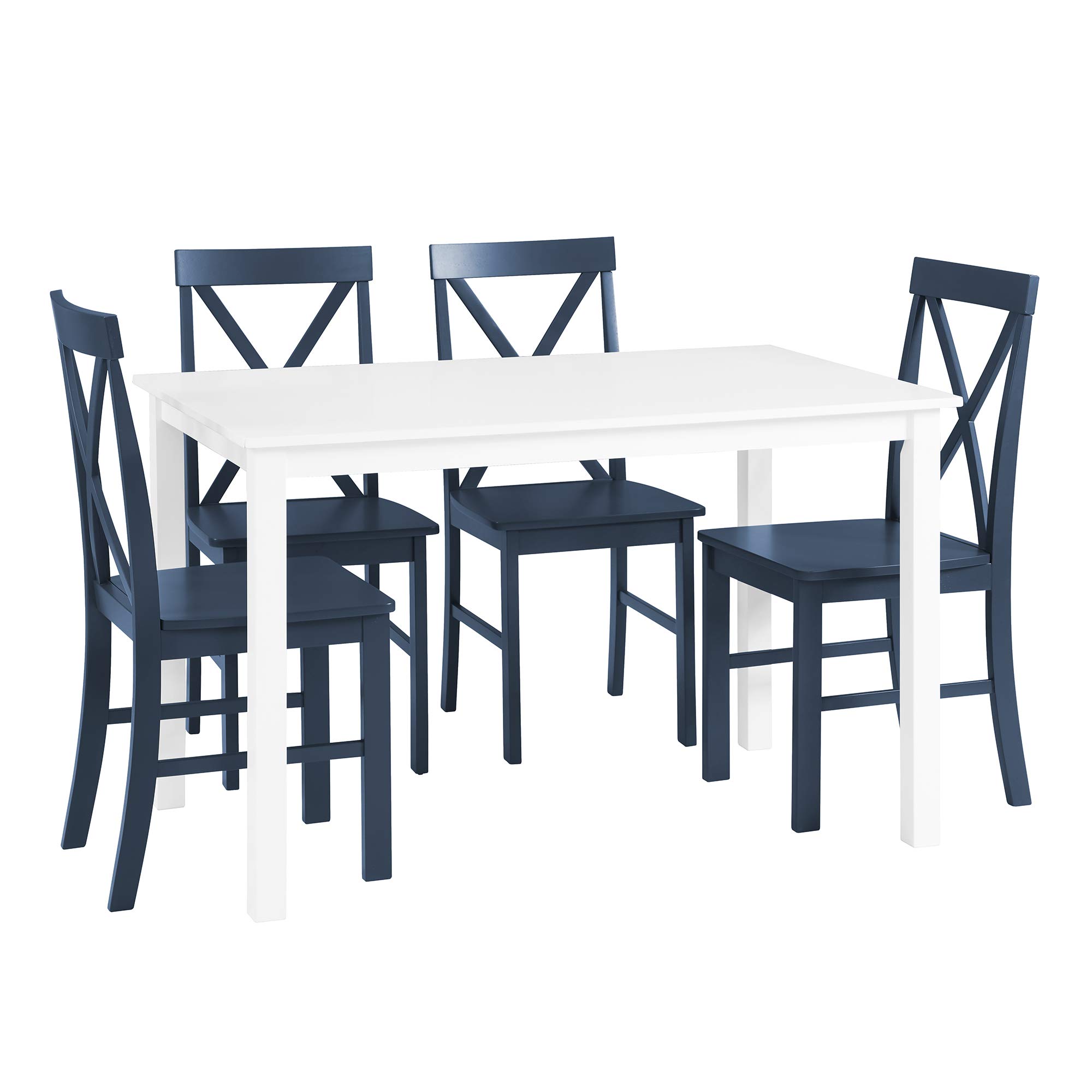 Walker Edison Bennet Bennett Farmhouse 5 Piece Table and X Back Chair Dining Set, Set of 5, Navy Blue