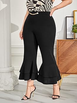 WDIRARA Women's Plus Size Chain Strap High Waist Layered Ruffle