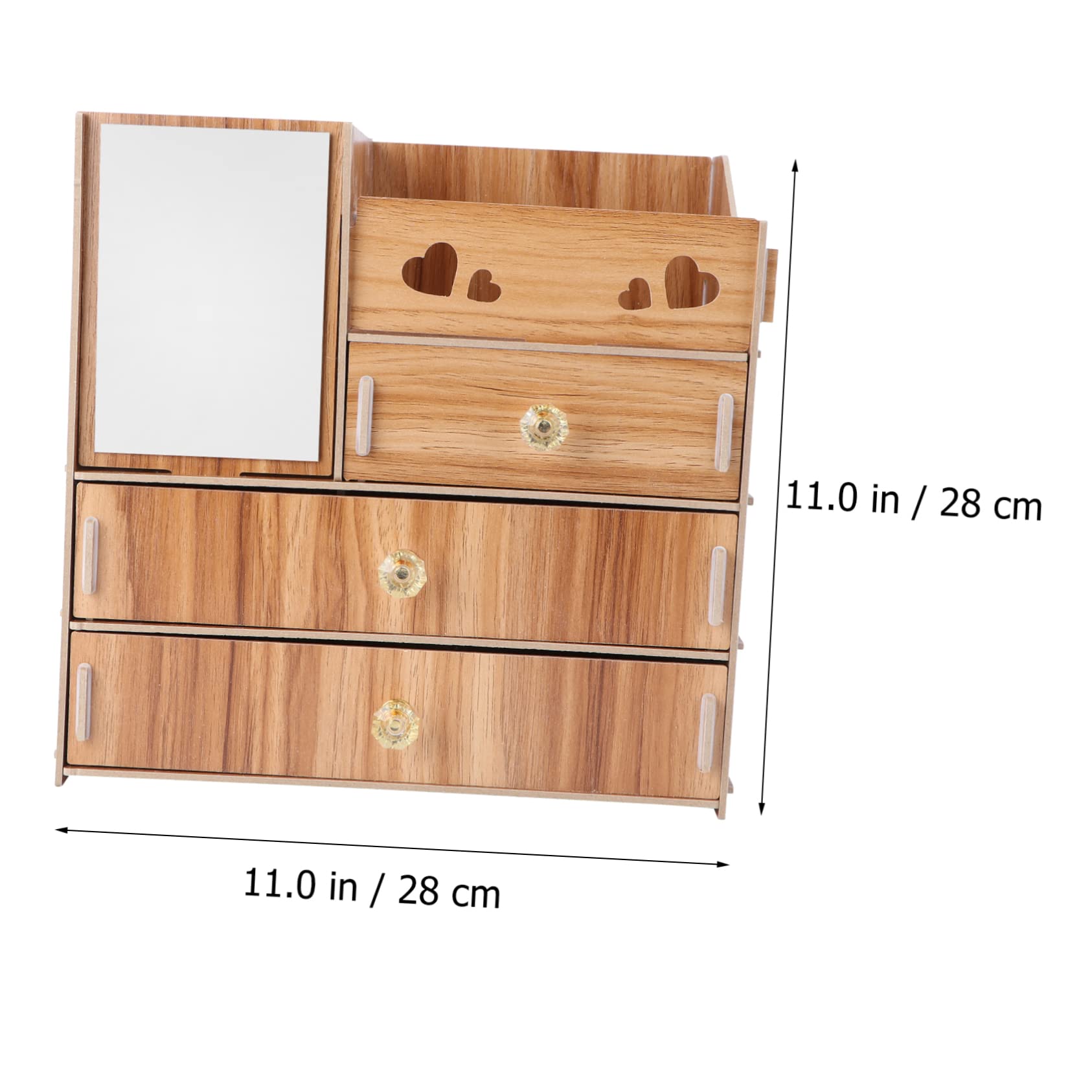 Holz Kosmetikaufbewahrungsbox mit Spiegel und Schublade für Schreibtisch