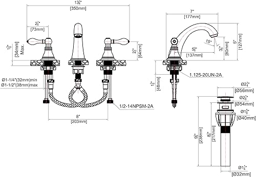 Miniatura 2 de Derengge F-9305TB-ORB Grifo de lavabo de baño de dos manijas de 8 pulgadas con montaje de drenaje emergente, cumple con cUPC NSF 61-9 AB1953,