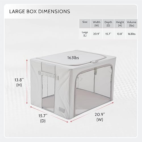 Miniatura 4 de Periea Cajas de almacenamiento de tela Oxford con marco de acero, debajo de la cama o en el armario, paquete de 2 organizadores grandes (gris)
