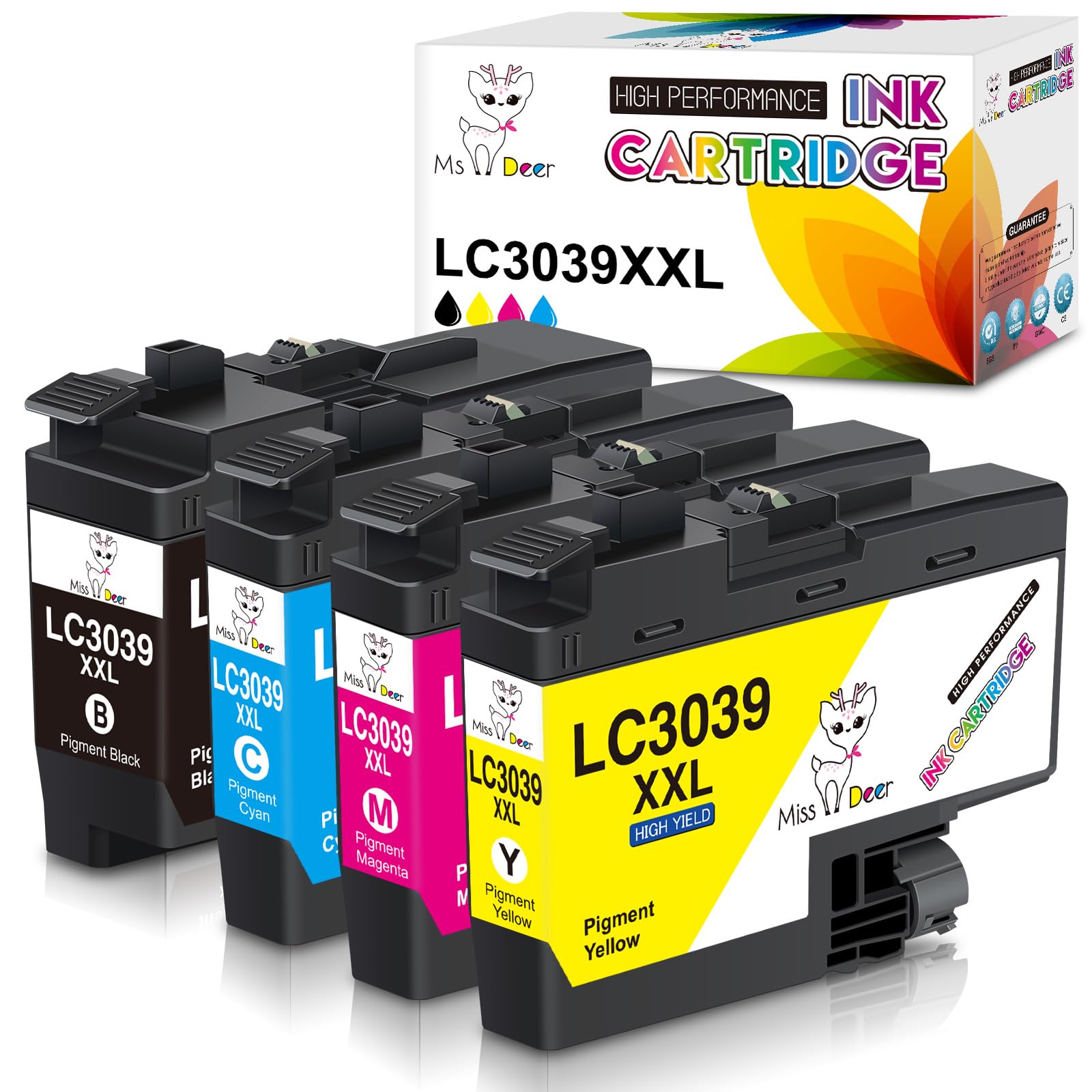 Miss Deer LC3039 BK/C/M/Y Ink Cartridges Replacement for Brother LC3039 XXL LC-3039BK LC3037,Work for Brother MFC-J5945DW MFC-J6945DW MFC-J5845DW