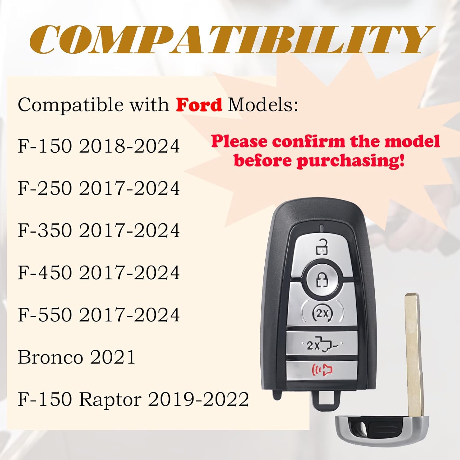 SUPALAND Remote Key Fob Replacement Fits for Ford F150/F-150 F250/F-250 F350 F450 2017 2018 2019 2020 2021 2024 Bronco Smart Proximity Keyless Entry Remote Start Control 164-R8166 M3N-A2C93142600