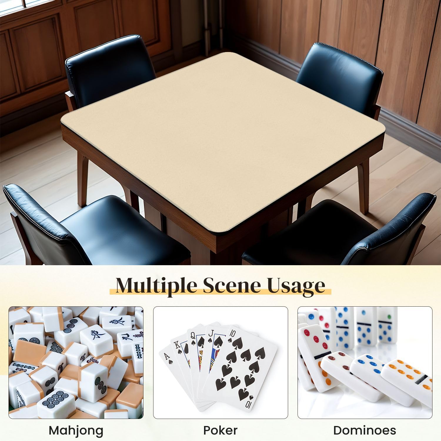 Mahjong Mat for Table 31.5"x31.5" Plain Cream Solid Color This is Pearl Cream Color Solid Anti Slip Noise Reduction Gaming Mat with Carry Bag Mahjong Accessories for Board Games Poker Card