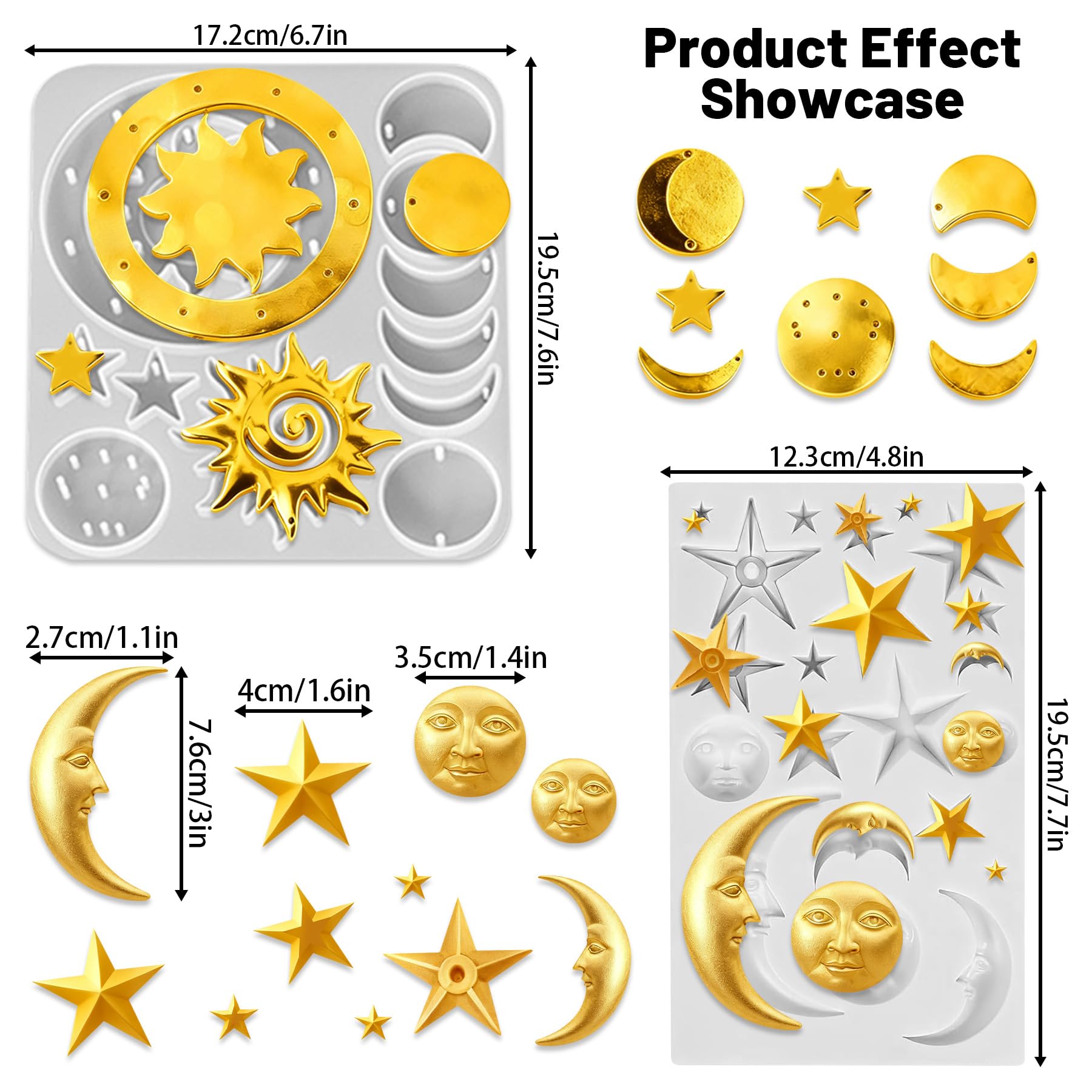 Moldes de silicona con diseño de luna y estrella y sol, diseño de estrellas, luna, fondant, pasteles, chocolate, herramientas de decoración de pasteles, moldes de silicona de arcilla (beige)
