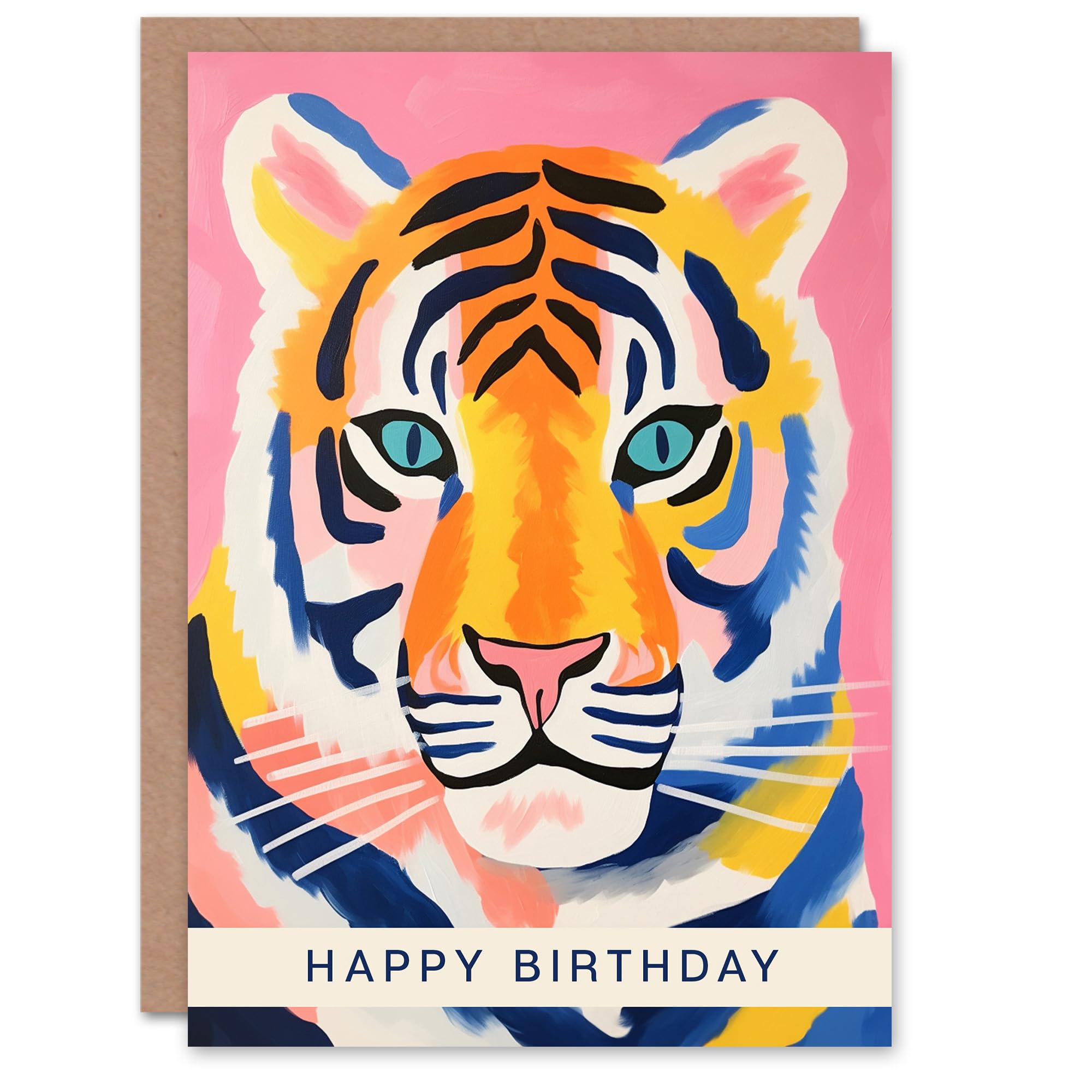 Artery8 Birthday Greeting Card Bright Vibrant Tiger Face For Her