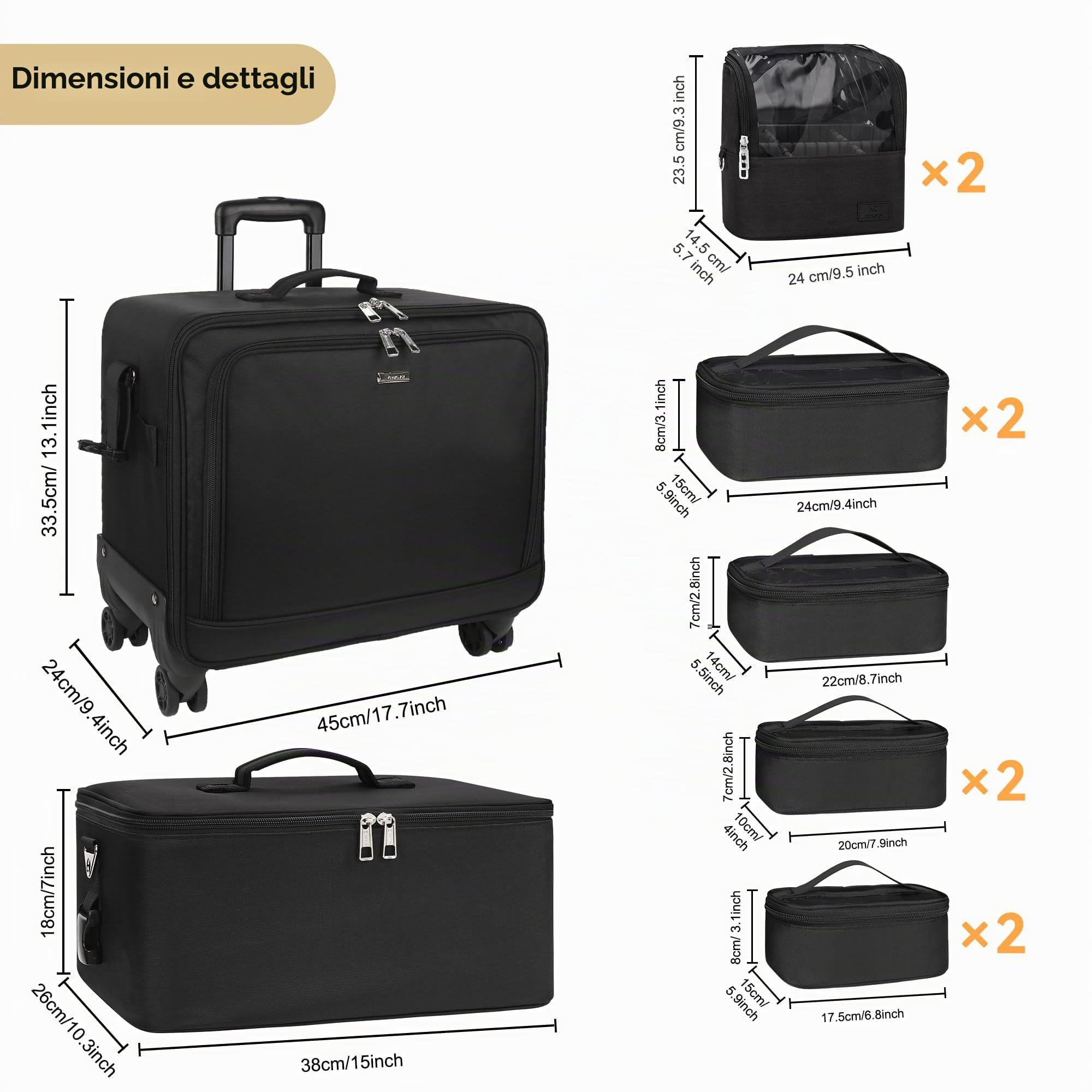 Valigetta cosmetica 4 in 1, trolley professionale per cosmetici, grande beauty case con ruote, valigetta da parrucchiere, multifunzione per trucchi e tatuaggi
