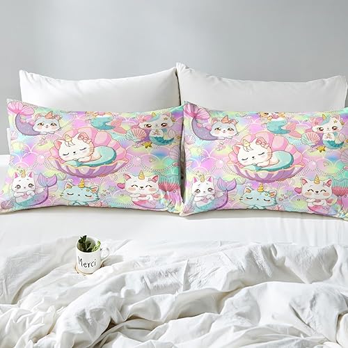 Miniatura 4 de Manfei Juego de funda de edredón de unicornio para niños, tamaño matrimonial, funda de edredón con 2 fundas de almohada, juego de ropa de cama de