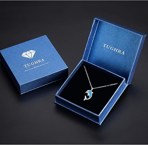 Miniatura 7 de TUGHRA 925 Sterling Silver Ocean Necklace Summer Jewelry SharkDolphin Pendant Necklaces Blue Opal Ocean Necklace Cute Ocean Animal Gift for Women