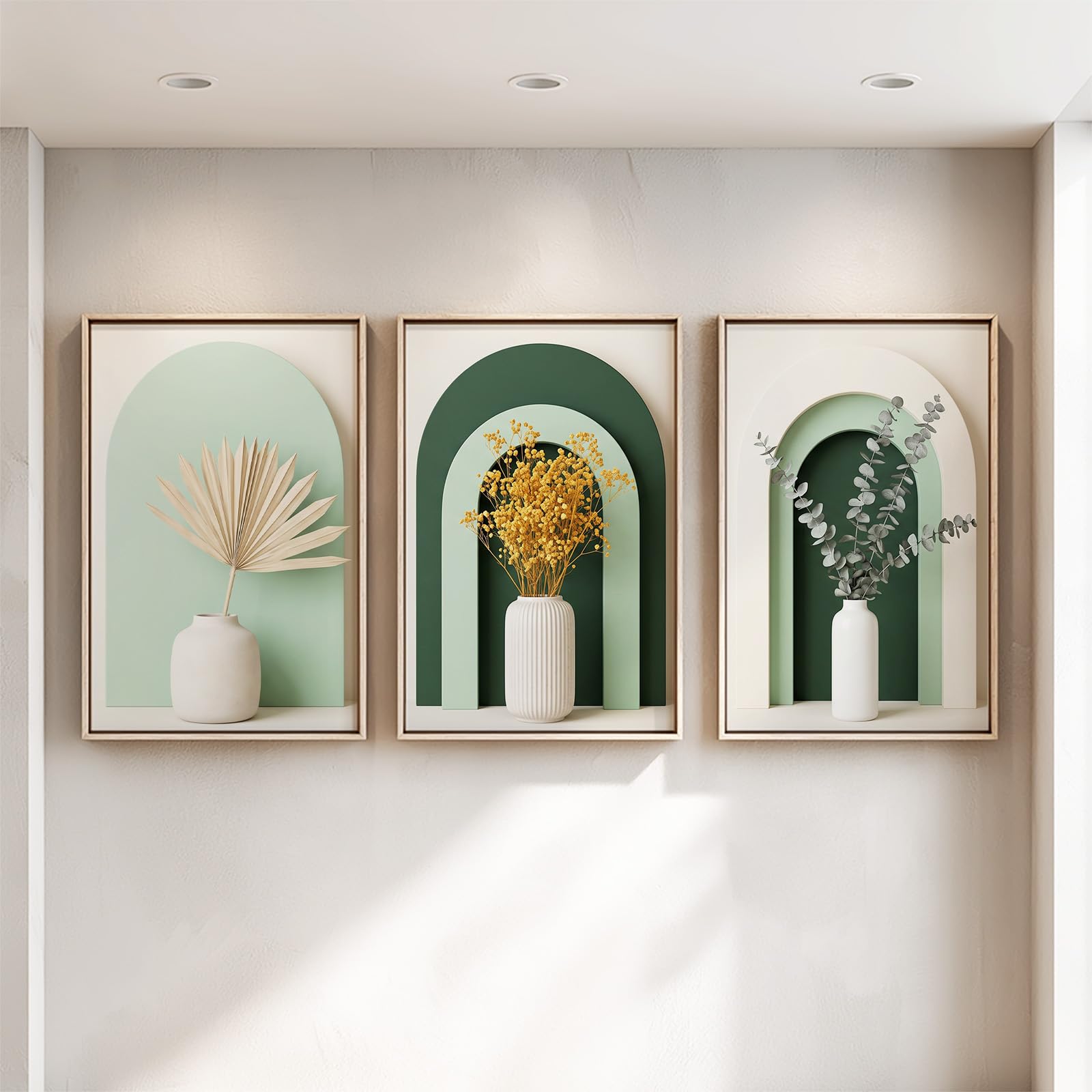 Generisch 3Pcs Modern Minimalistisch Wandbilder mit HD-Druck, Trockenblume Vase Bilder Auf Leinwand Poster Deko für Wohnzimmer Schlafzimmer Büro, Ungerahmt, 50 x 70 cm
