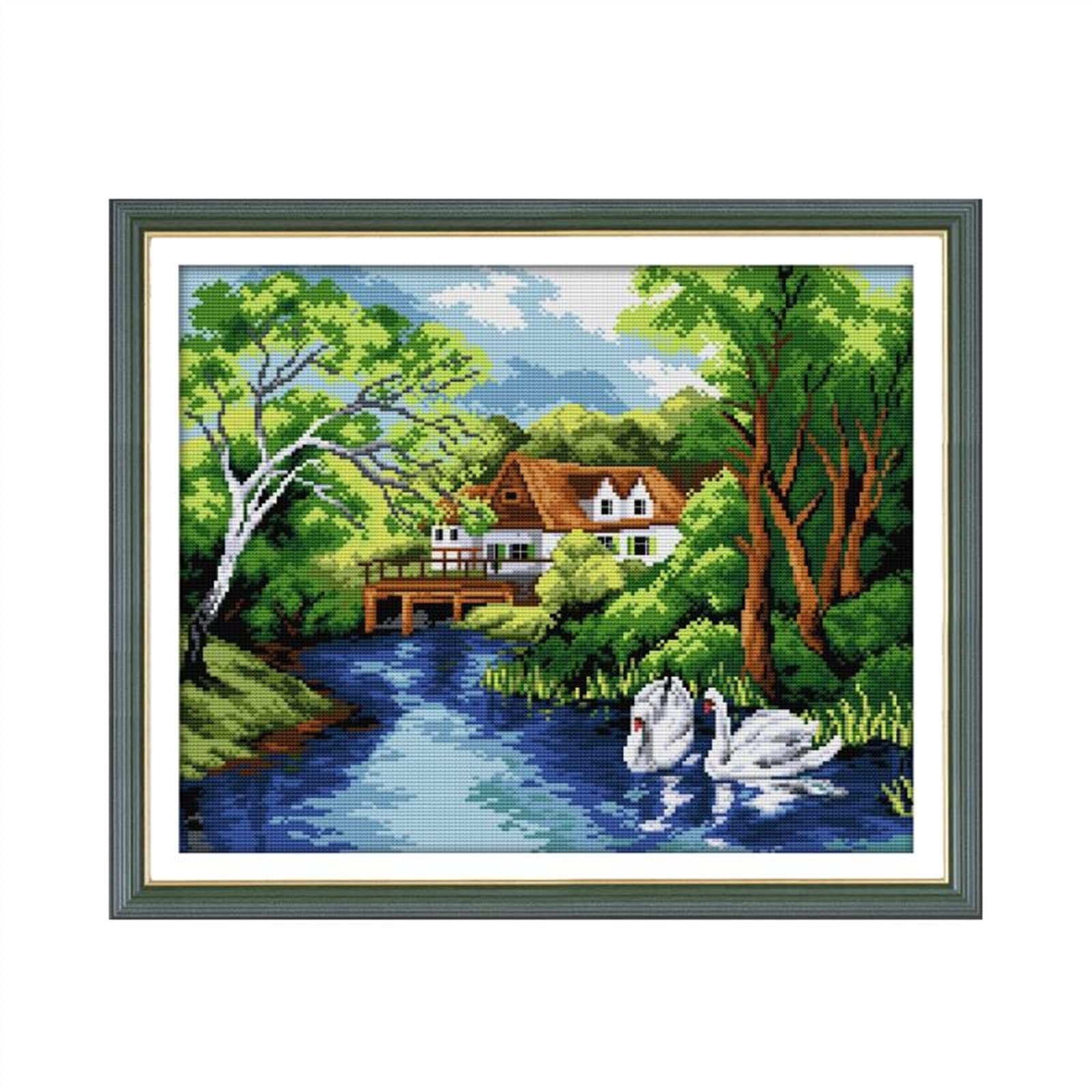 Kit point de croix cygne maison 14ct toile vierge pour broderie diy