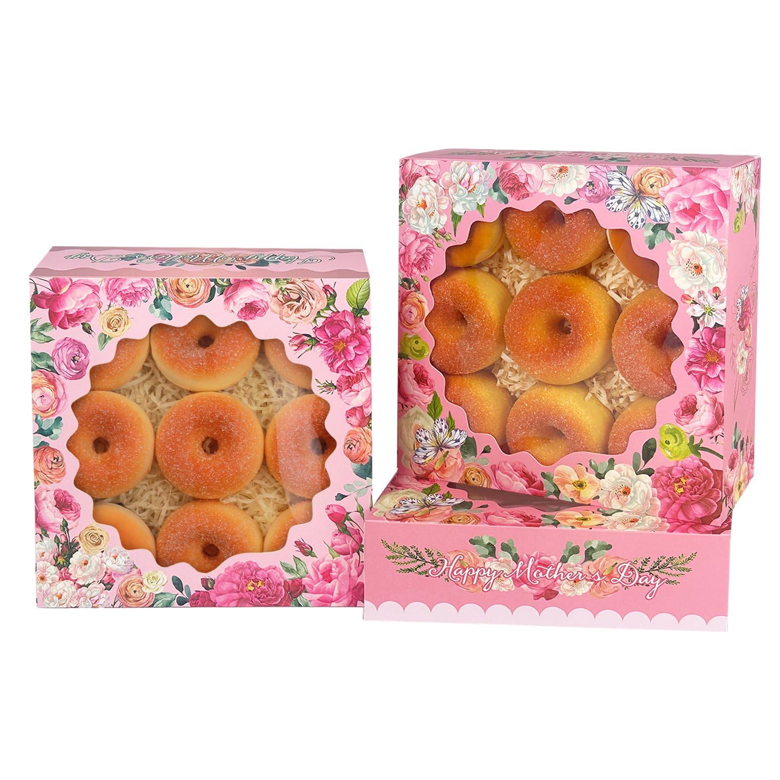 qiqee Lot de 30 boîtes à biscuits pour la fête des mères avec fenêtre - 20,3 x 20,3 x 6,3 cm - Boîte à pâtisserie pour la fête des mères