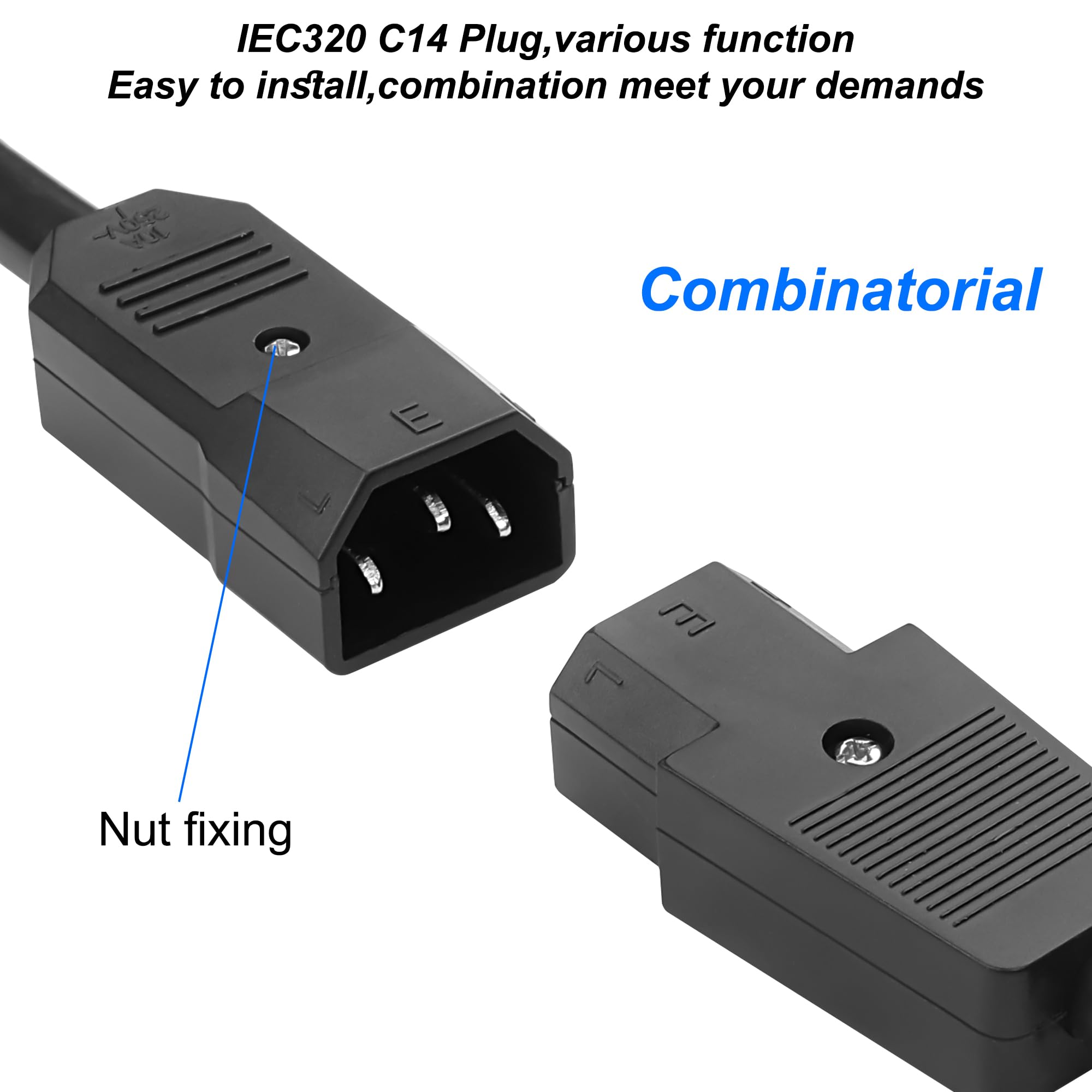 MEIRIYFA IEC320 C14 Adattatore AC 250 V 10 A 3 pin morsetti Inlet Power Plug Socket Adattatore per cabinet PDU Industriettechnik Dedicated (5 pezzi)