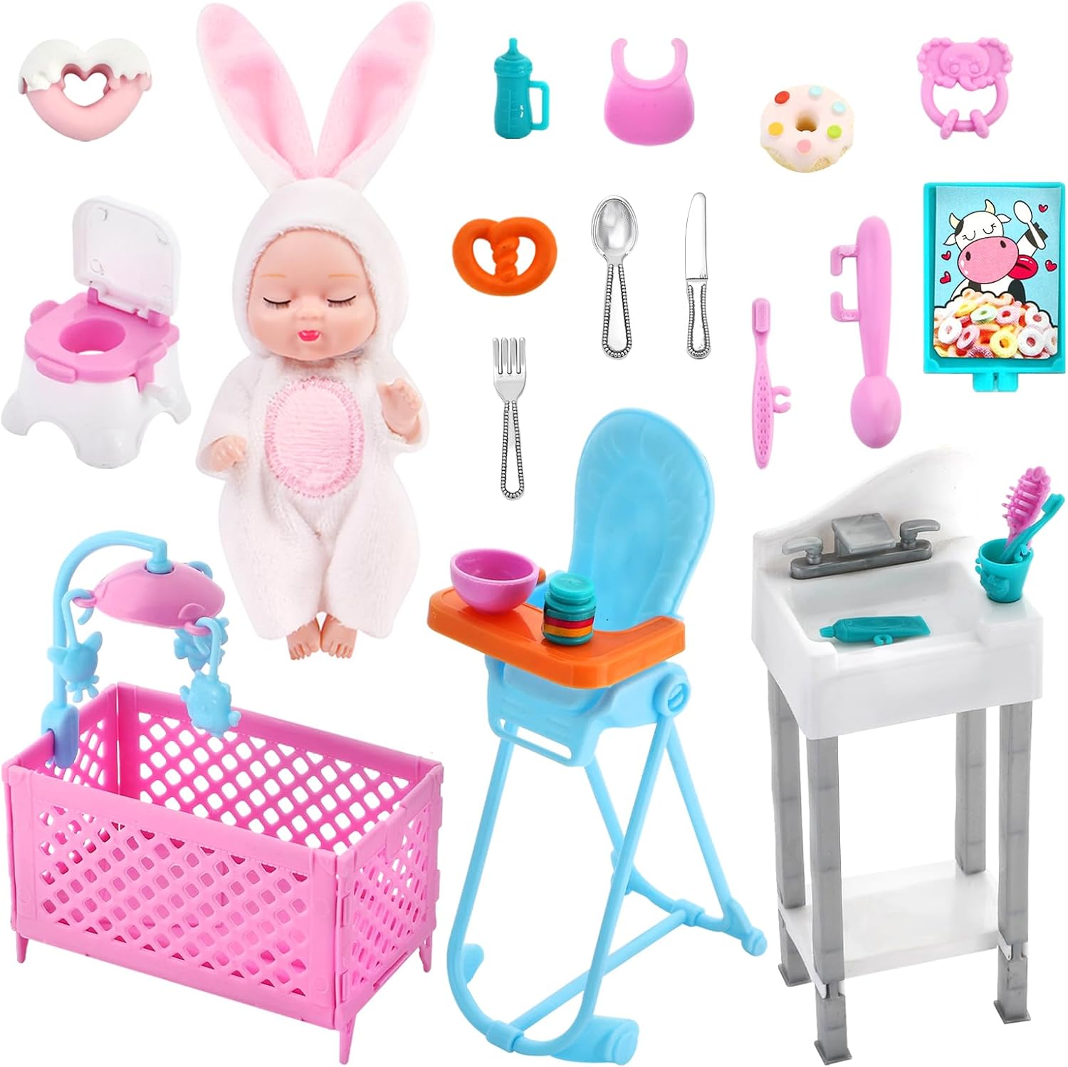 ONEST 16 Pieces 4 Inch Dolls with Accessories Cute Doll Mini Doll with Clothes Mini Dolls with Accessories