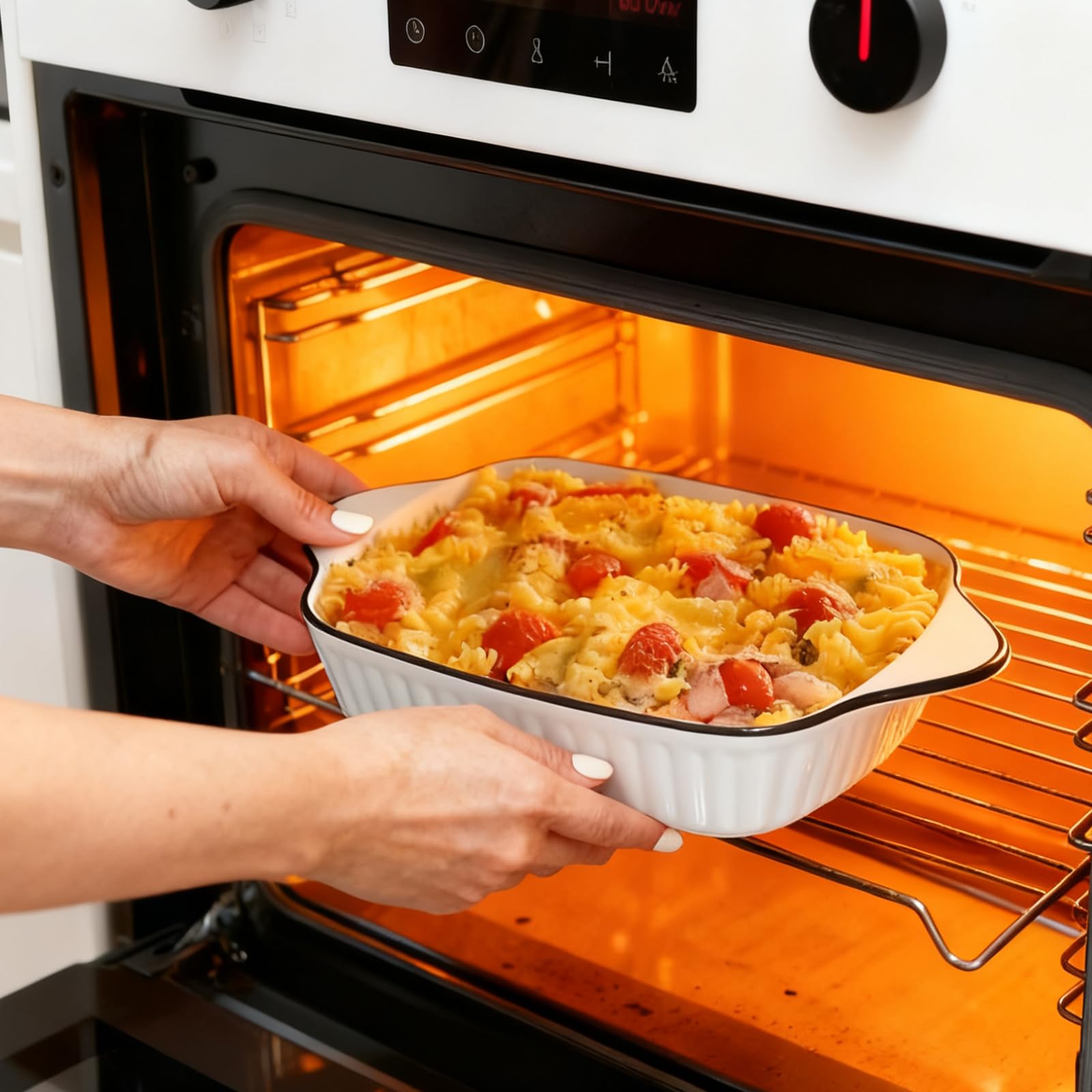IIRC Piccole pirofila in ceramica, set da 4 pezzi, mini pirofile, lasagne, piccole per forno, friggitrice ad aria calda, forno a microonde (bianco, 26,5 x 14,5 x 5 cm)