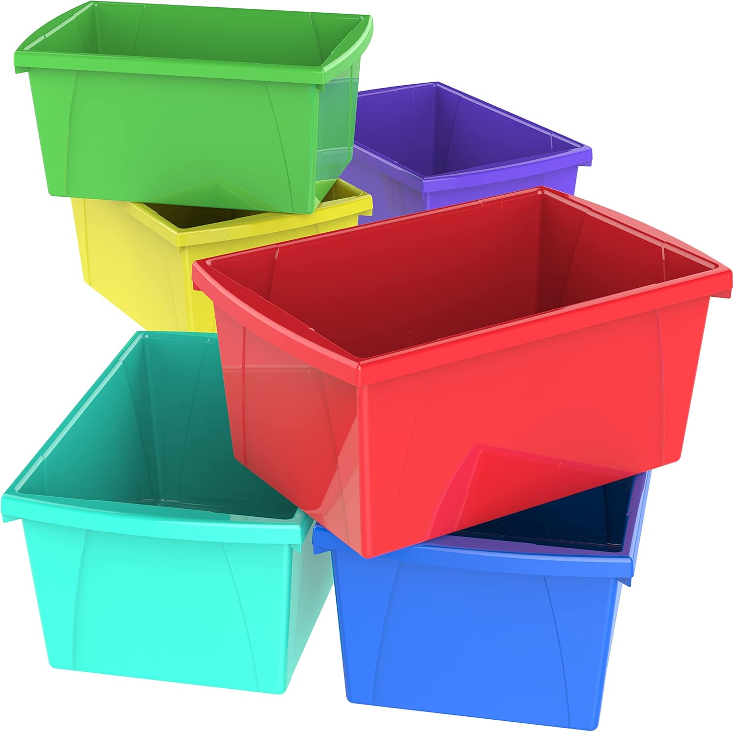 Storex 5.5 Gallon (21L) Classroom Storage Bin, Assorted Colors, 6-Pack (61515A06C)