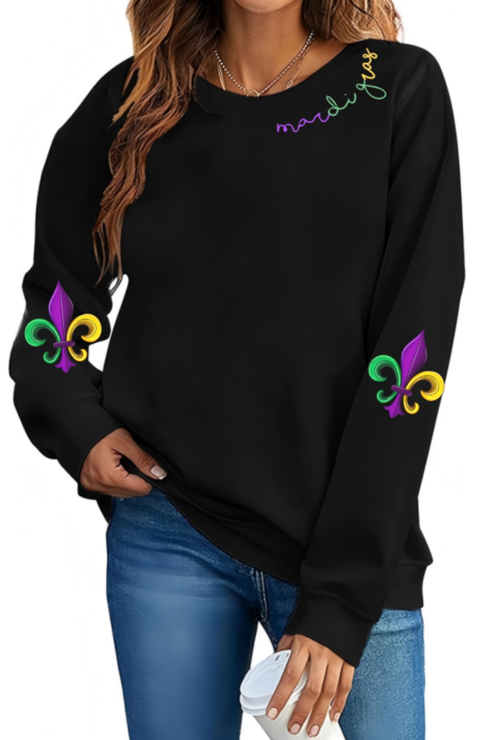 Mardi Gras Sweatshirts for Women Mardi Gras Graphic Long Sleeve Shirt Fat Tuesday Crewneck Pullover Top-picture-37
