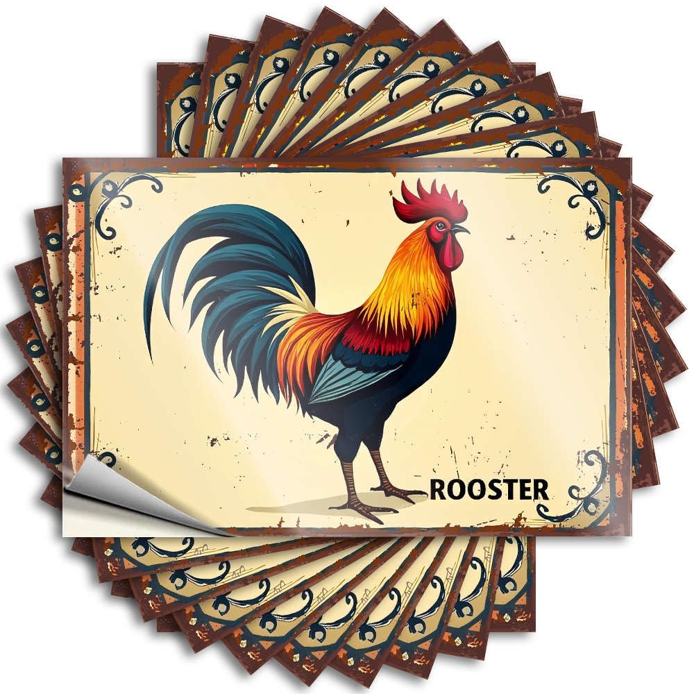 Stickers Bath Decor Durable Vinyl - A Colorful Illustration of A Rooster with Vibrant Feathers. Bottle for Sports Use(12X18CM)