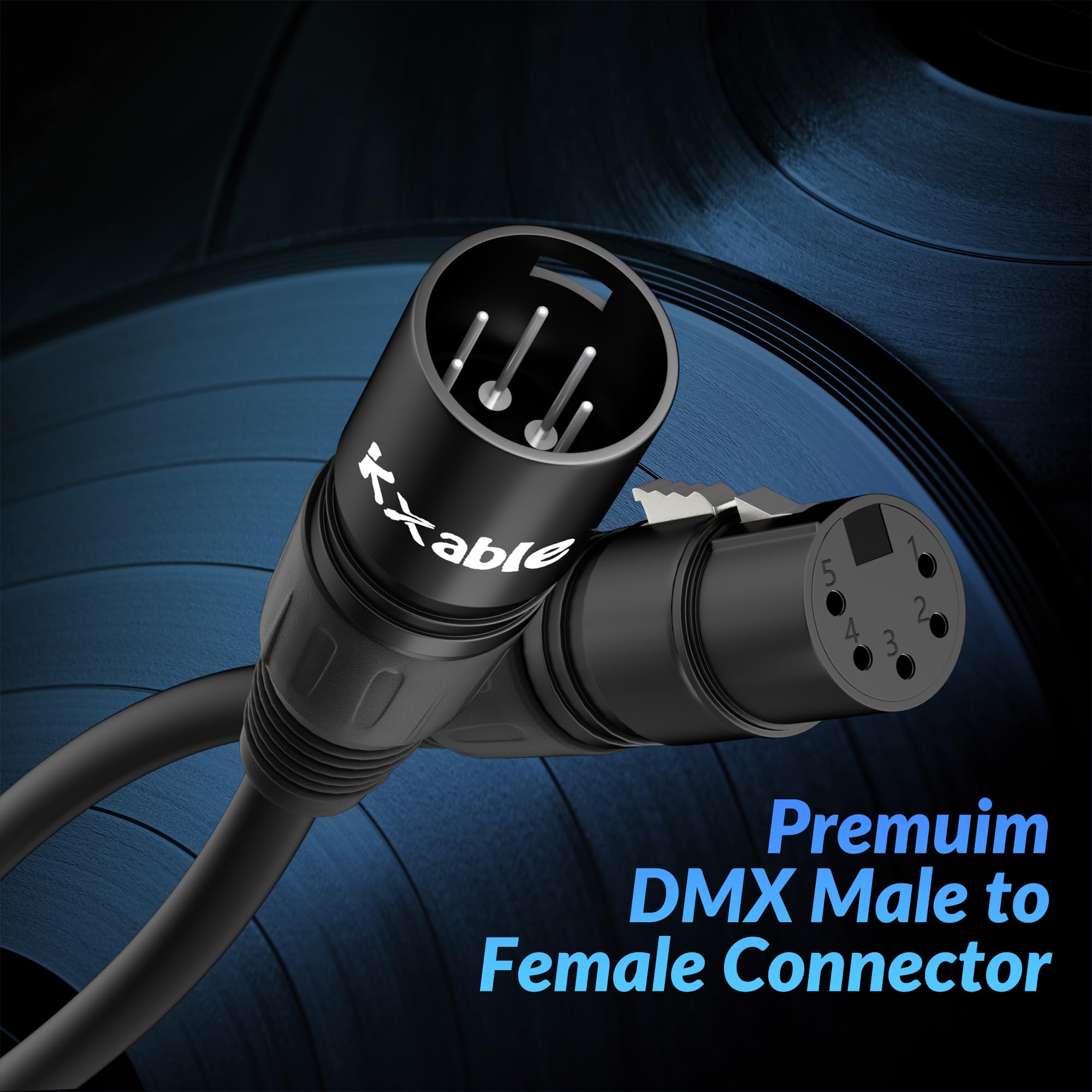 Cavo DMX XLR a 5 pin 9,9 m, DMX512 maschio a femmina, trasmissione del segnale di alta qualità per illuminazione e controller, guaina in PVC resistente flessibile, connettori autobloccanti