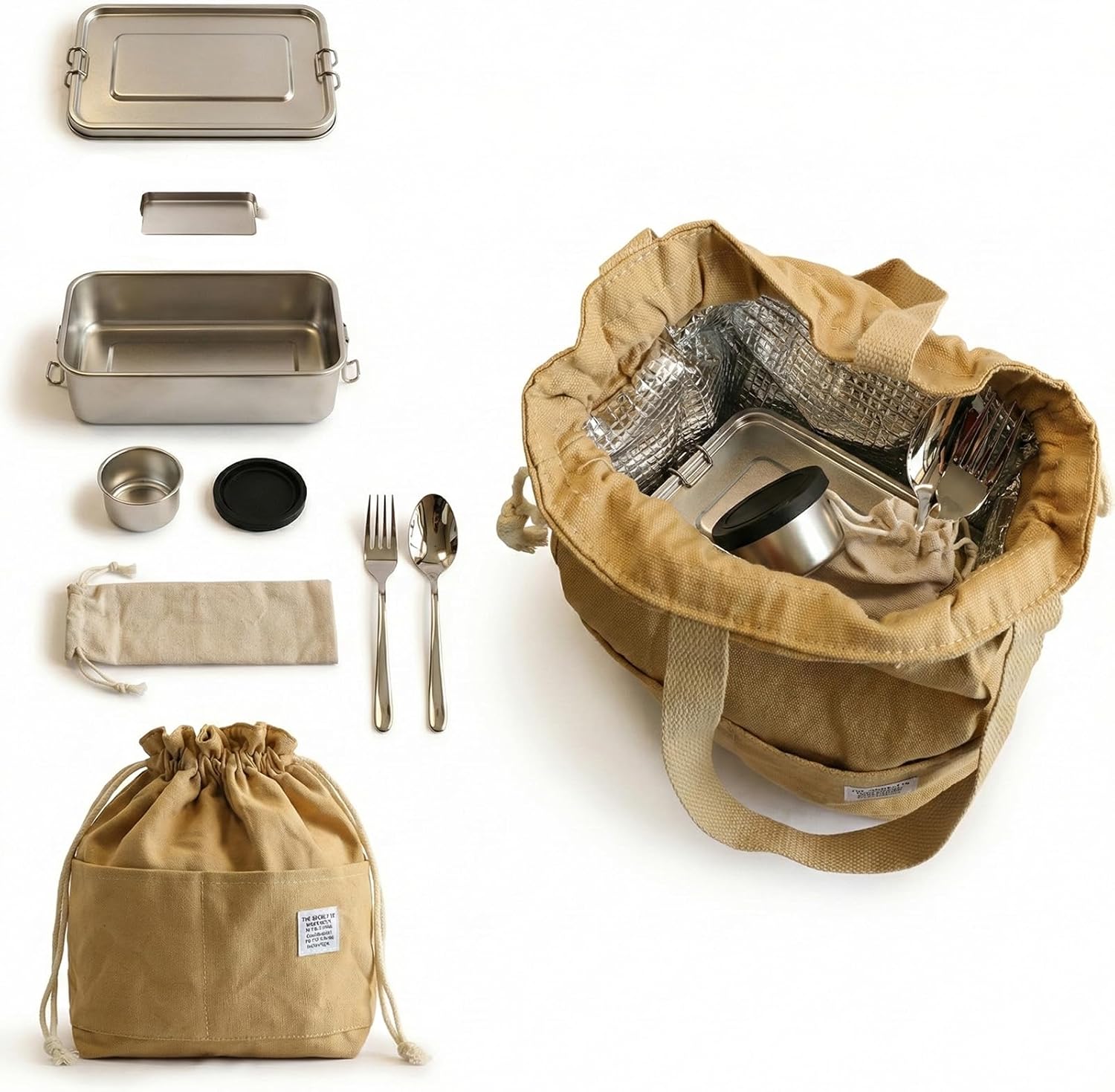 304 Stainless Steel Lunch Box, 47oz Leak-Proof Bento Box for Adults with Dipping Cup, Fork, Spoon & Insulated Bag, Eco-Friendly Meal Box for Travel and Work