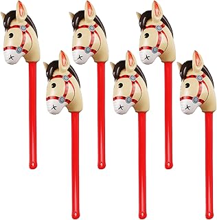 EVERMARKET 6 Pcs Inflatable Stick Horse, 37 Inches Inflatable Horse Stick Balloon Pony Stick for Christmas Horse Themed Birthday Party Decorations Supplies Favors Props Inflatable Horse Costume Stick