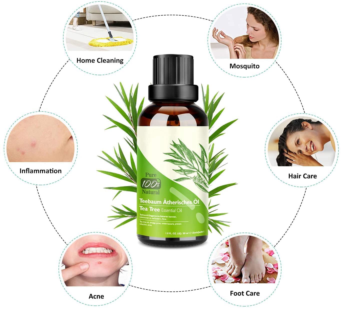 Tea Tree Oil Puro 100% Olio Essenziale Tea Tree 2 PACK - Olio di Acne Naturale Anti Acne e Brufoli Aromaterapia 30ML