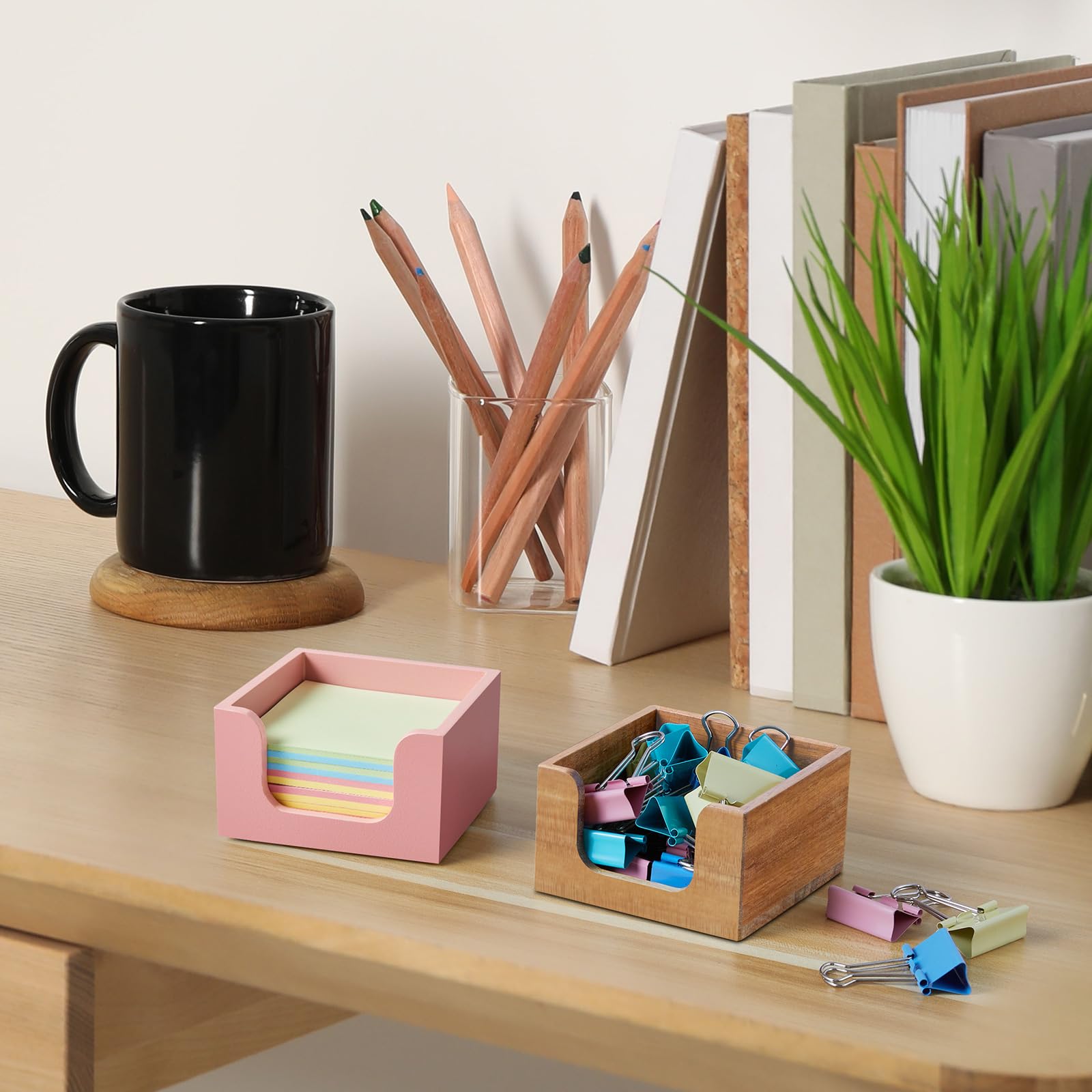 Soporte para notas adhesivas, dispensador de notas de madera para accesorios de escritorio de oficina, soporte autoadhesivo para bloc de notas, organizador dispensador de bloc de notas para