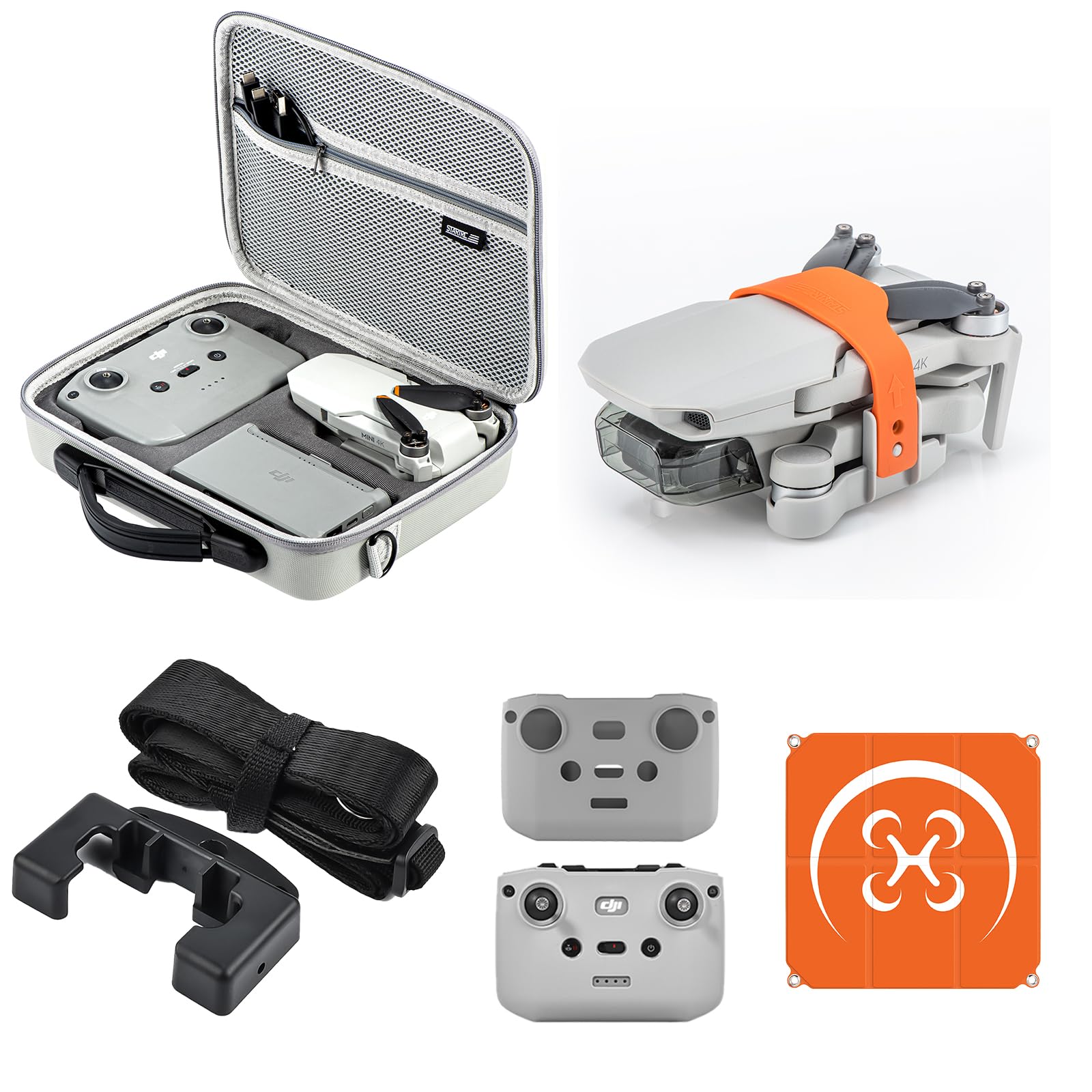 DJI5-in-1 Accessory Set Compatible with Mini 4K Fly More Combo/Mini 4K Standard, Includes Storage Bag, Helicopter Landing, Propeller Holder, Carry Strap, Silicone Protective Case