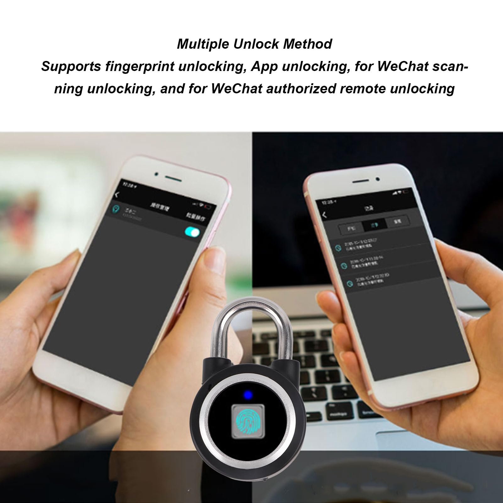 Fockety Candado de Huella Dactilar, Bluetooth IP65 Impermeable sin Llave biométrica Inteligente candado con App Desbloquear, Combinación electrónica de Bloqueo para al Aire Libre (Negro)