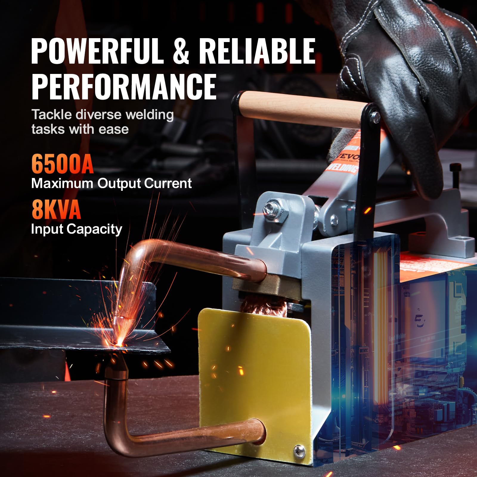 VEVOR Soudeuse par points portable, épaisseur 1/8", machine à souder par points, capacité d'entrée de 8 kVA, machine pointe de soudage pour tôle d'acier au carbone, acier inoxydable, tôle