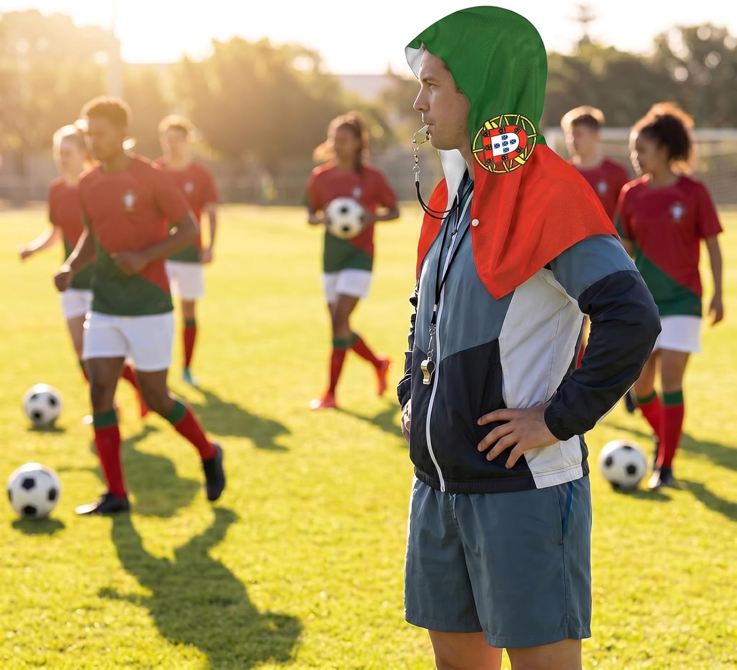 Portugal Flag Cooling Hoodie Towel for Neck and Face Sun Protection Instant Ice Cooling Towel for Hot Weather World Soccer Cup Sports Fan Fitness Workout Soft Breathable Gym Towels for Men Women