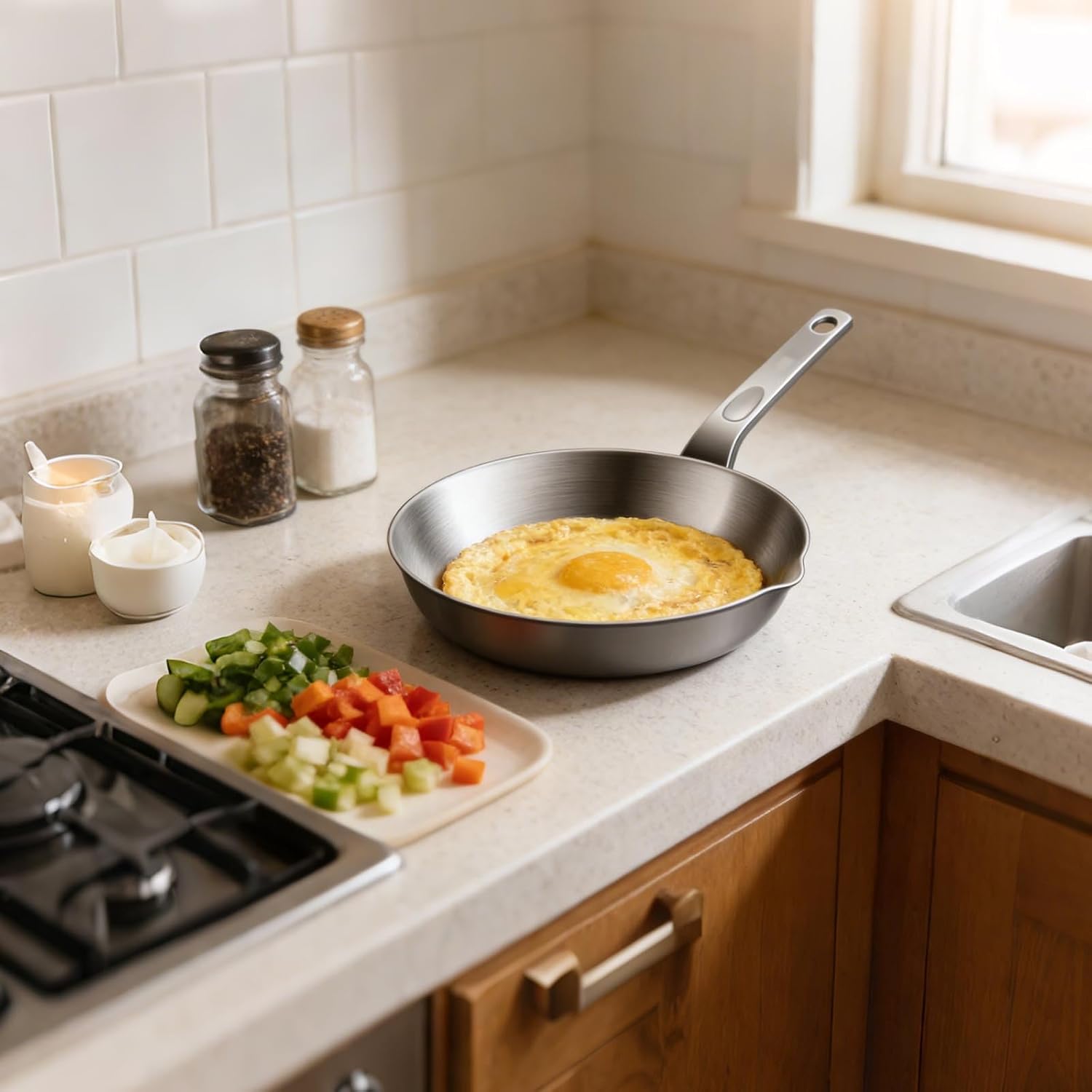 Mini Egg Pan 316 Stainless Steel,Omelet Skillet With Spout, Compact Sauce Pan with Multi-Layer Bottom for Butter Melting,Induction Gas Compatible,Small Frying (M)