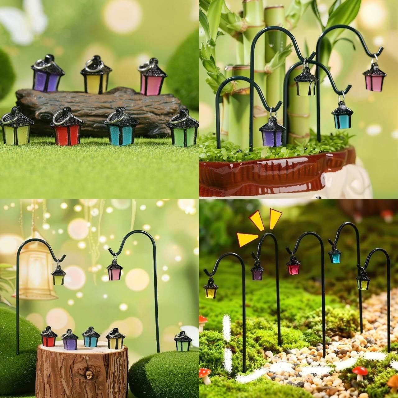 YAHUIPEIUS 7PCS Miniature Garden Stakes,Resin Mini Lanterns Decorative Potted Plant Stake with Metal Hooks Small Accessories for Terrarium Succulent Pots Indoor Outdoor Plants Decor