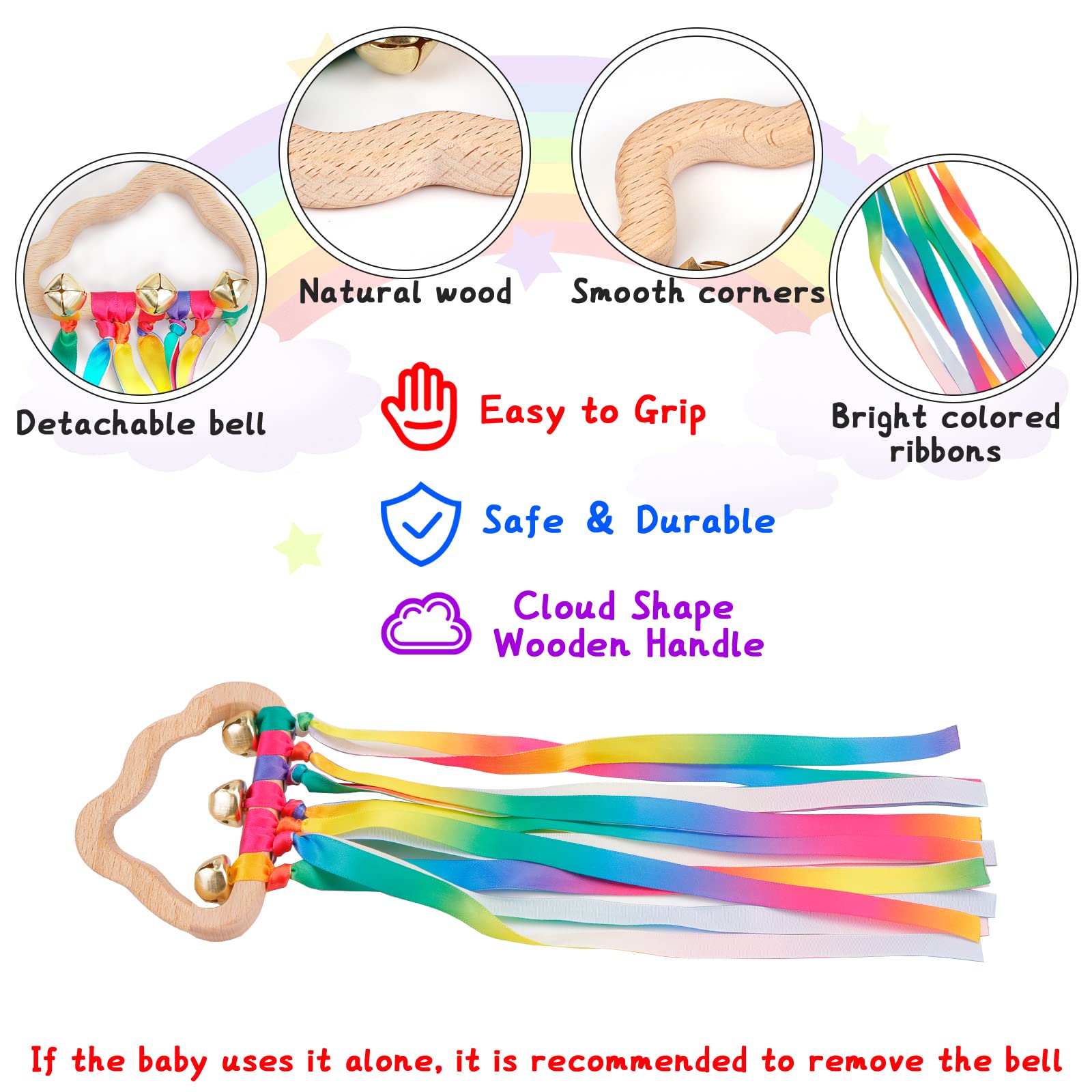 Set 2 Sonajeros De Madera Con Cintas De Colores Unicornio – Juguete Sensorial Con Sonido Suave – Ideal Para Bebés – Estimula El Desarrollo Auditivo Y La Motricidad Fina – Regalo Para Baby Shower