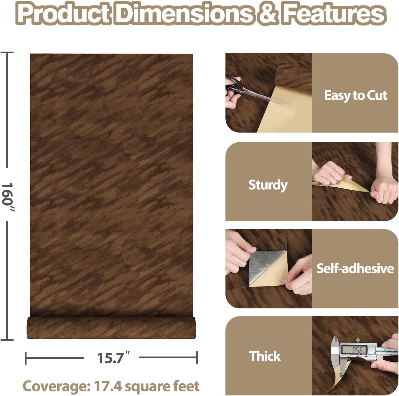Chocolate Brown Velvet Wallpaper Peel and Stick Felt Drawer Liner Self Adhesive Velvet Flocking Liner for Jewelry Drawer Dresser Shelf Arts Crafts Soft Flock Felt Fabric Wallpaper 15.7"x160"