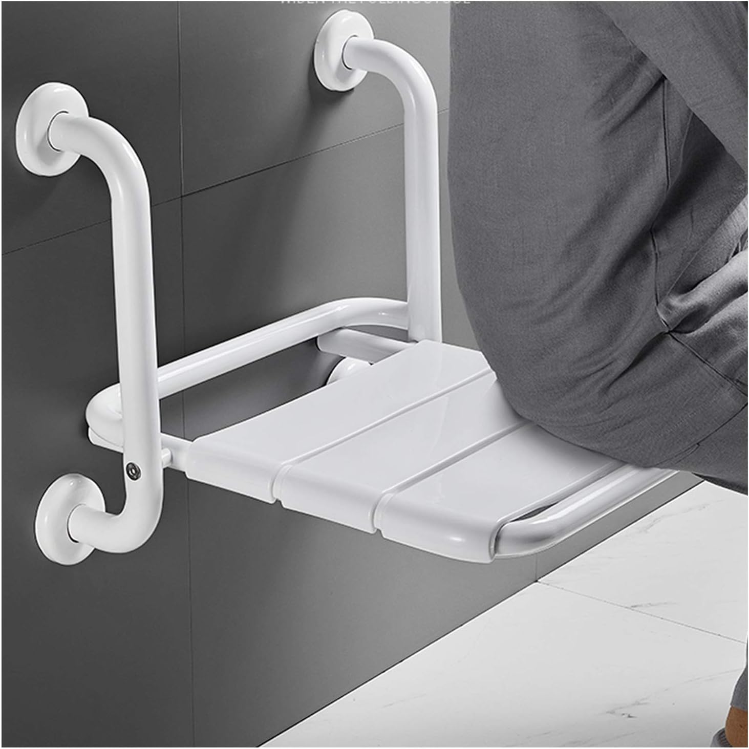XXIOJUN Bath Handle, Bathroom Balance Bar Safety Hand Rail Support Non Skid Foldable Sturdy Stainless Steel Safety Hand Rail Support for Elderly, Disabled, Injury (Color : White, Size : 43x42x44cm)