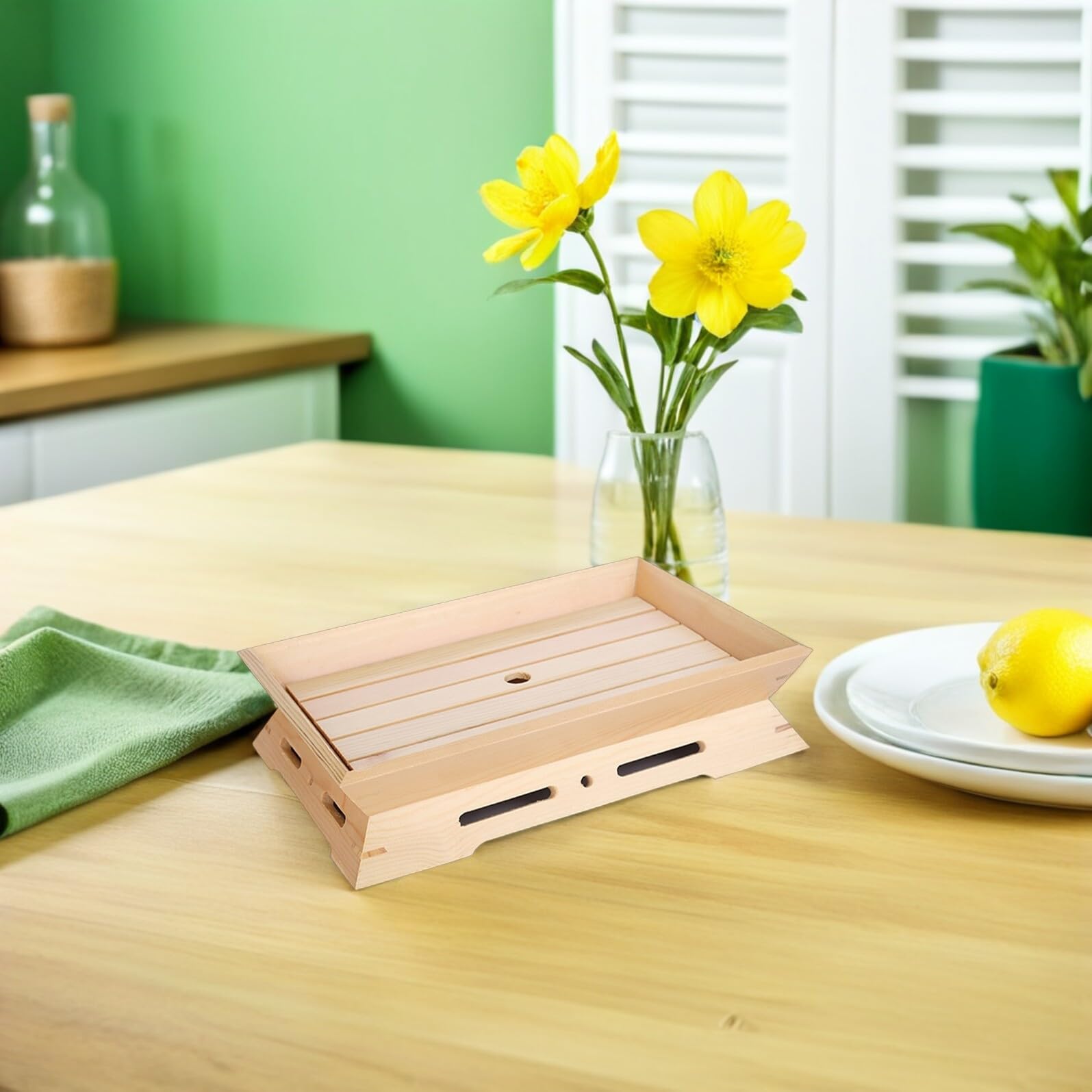 Plato Japonés de Sashimi de Madera Beige, 2 Piezas, Rectangular | Acabado Artesanal Tradicional, Superficie Lisa y Ligera, Fácil de Limpiar, para Aperitivos y Buffet