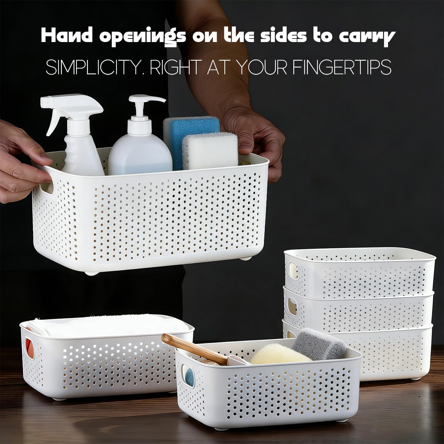LivLab Mker Food Storage Container Sets BPA-Free Plastic Stackable Shelf Baskets for Kitchen Pantry Organization, Fruits, Vegetable, Snacks