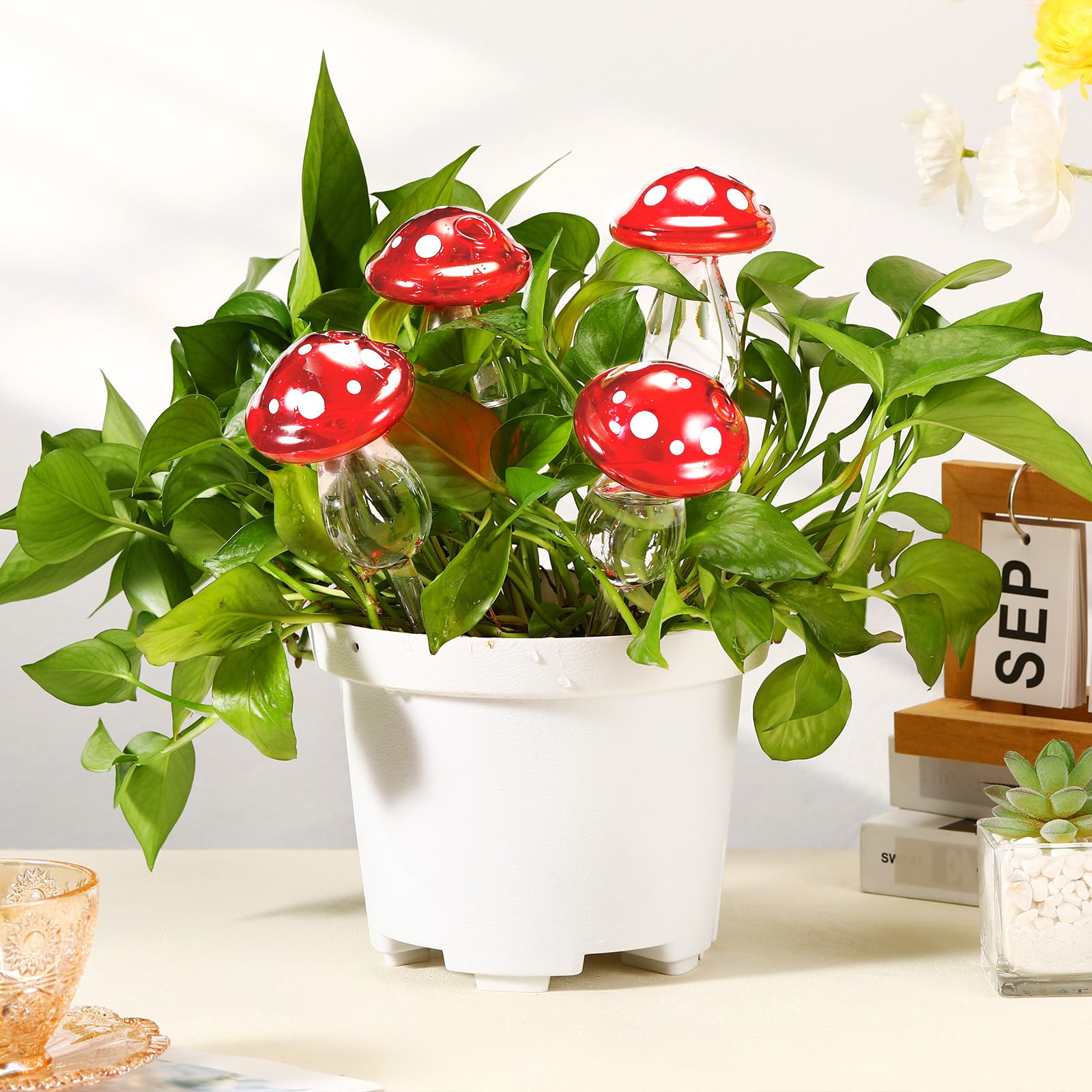 Weysat Lot de 4 globes d'arrosage automatique en verre pour plantes d'intérieur, appareils d'arrosage de champignons, bulbes d'arrosage automatique pour plantes, plantes, plantes en pot pour jardin