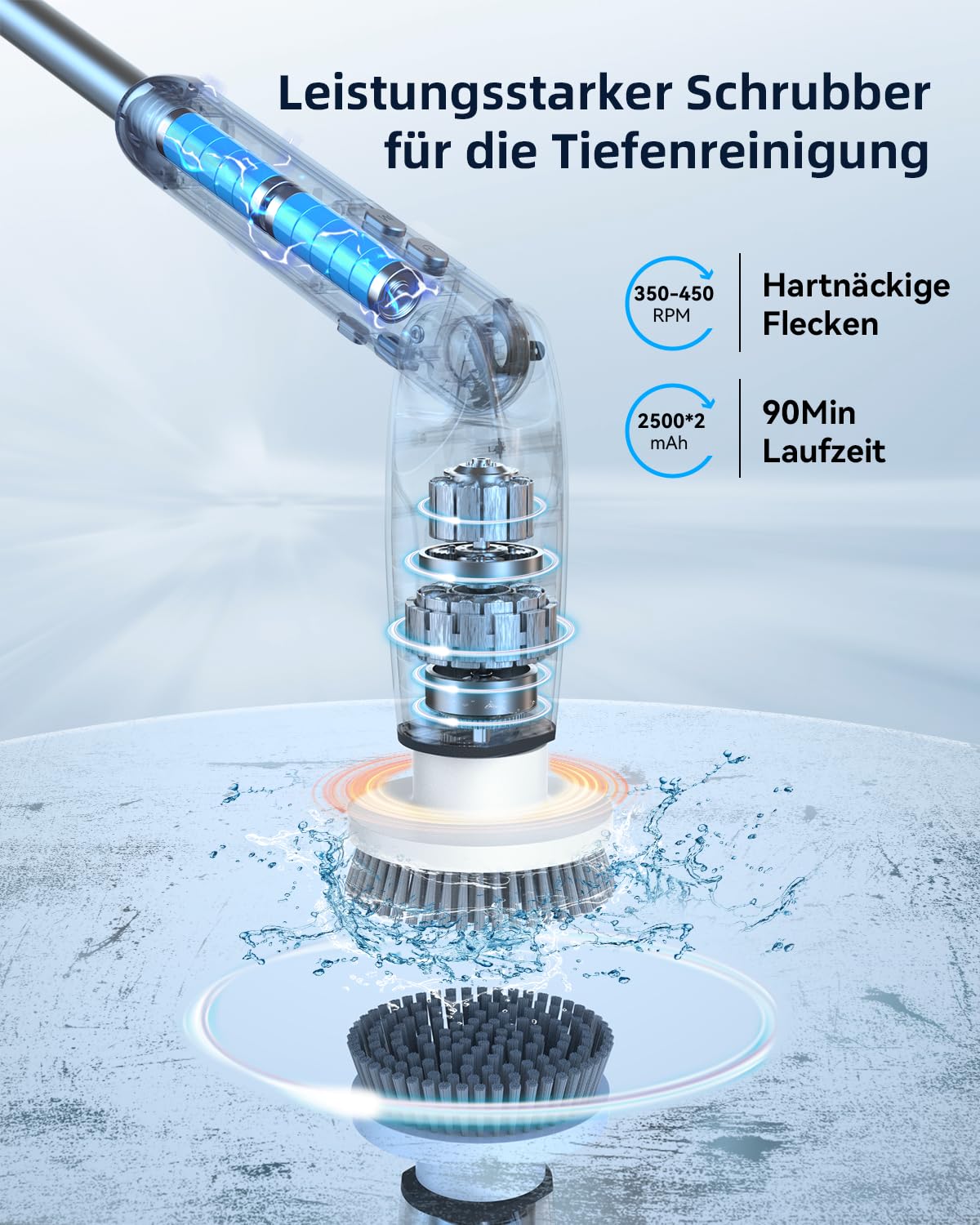 Leebein Elektrische Reinigungsbürste, Neues Spin Scrubber mit 8 Austauschbaren Bürstenköpfen, Verstellbarem Verlängerungsgriff & 2 Rotationsgeschwindigkeiten für Bad/Küche/Auto
